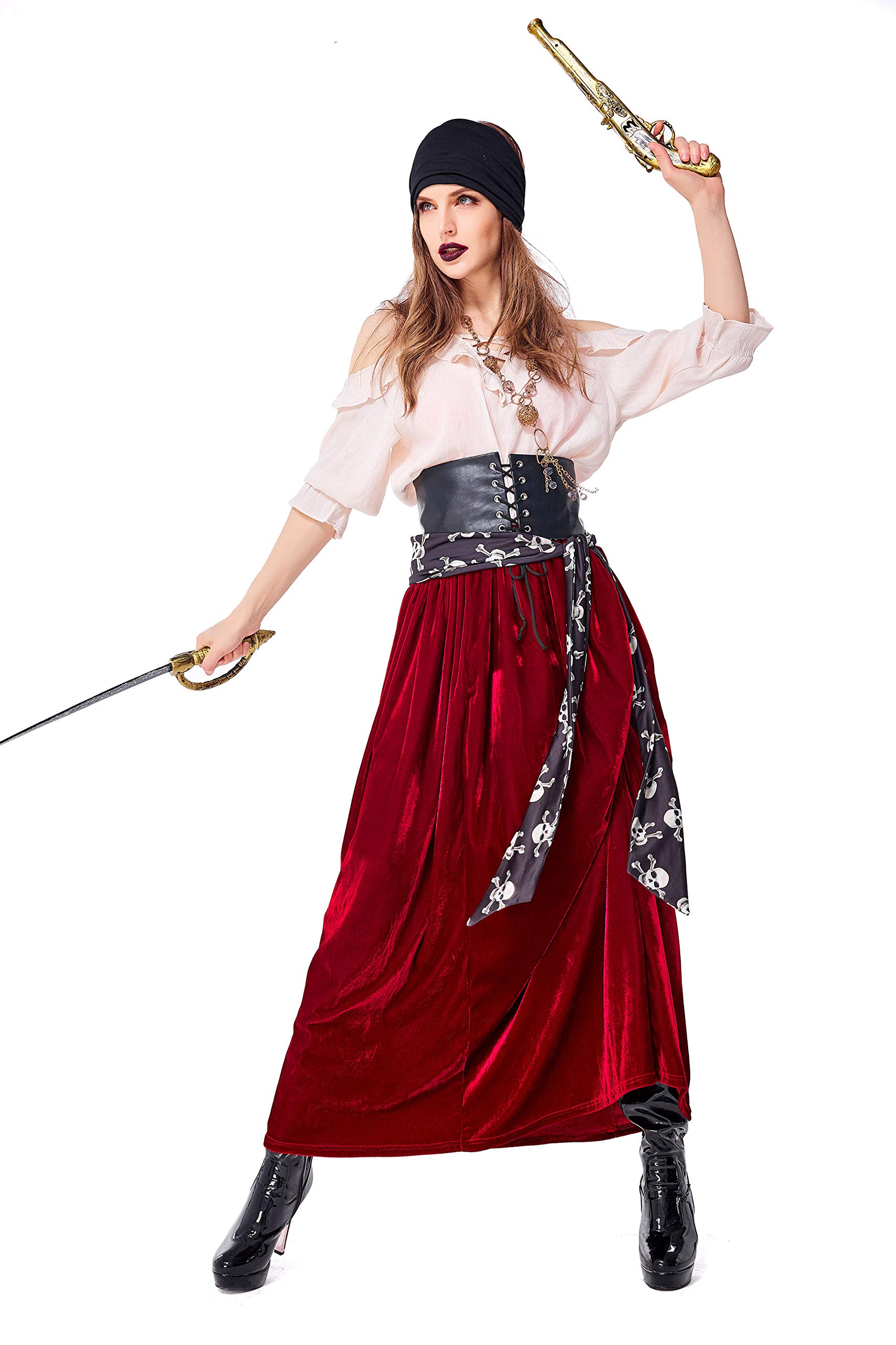 Women's Pirate Cosplay Costume - Halloween Costume, Masquerade Party Outfit, Fairy Tale Theater Performance Dress, Gypsy Style Costume for Themed Parties & Stage Shows