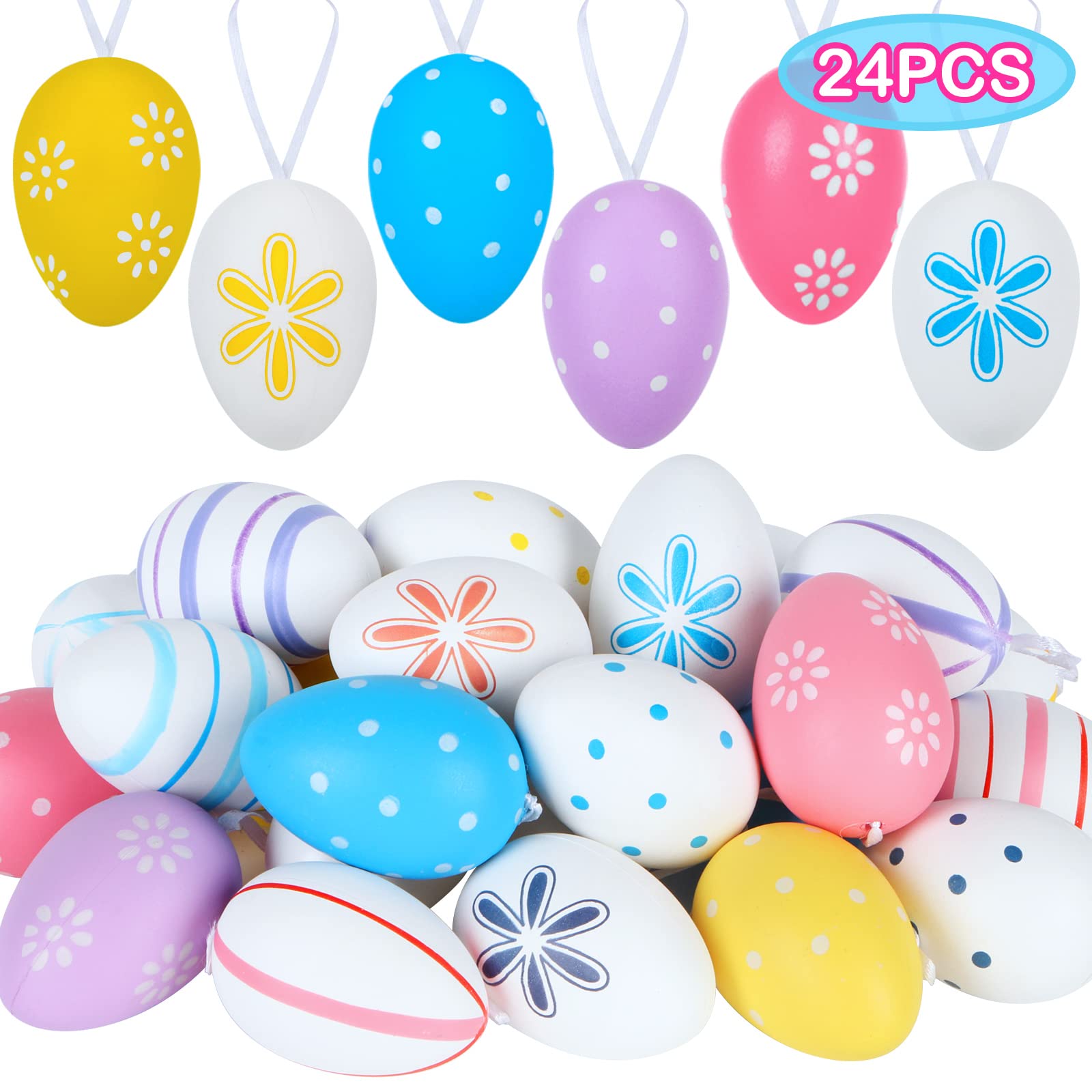 24 Pack DIY Easter Eggs Craft Kits for Kids - Colorful Plastic Egg Decorating Toys, Easter Tree Hanging Ornaments & Party Favors - Perfect for Easter Egg Hunts, Classroom Activities & Holiday Crafts