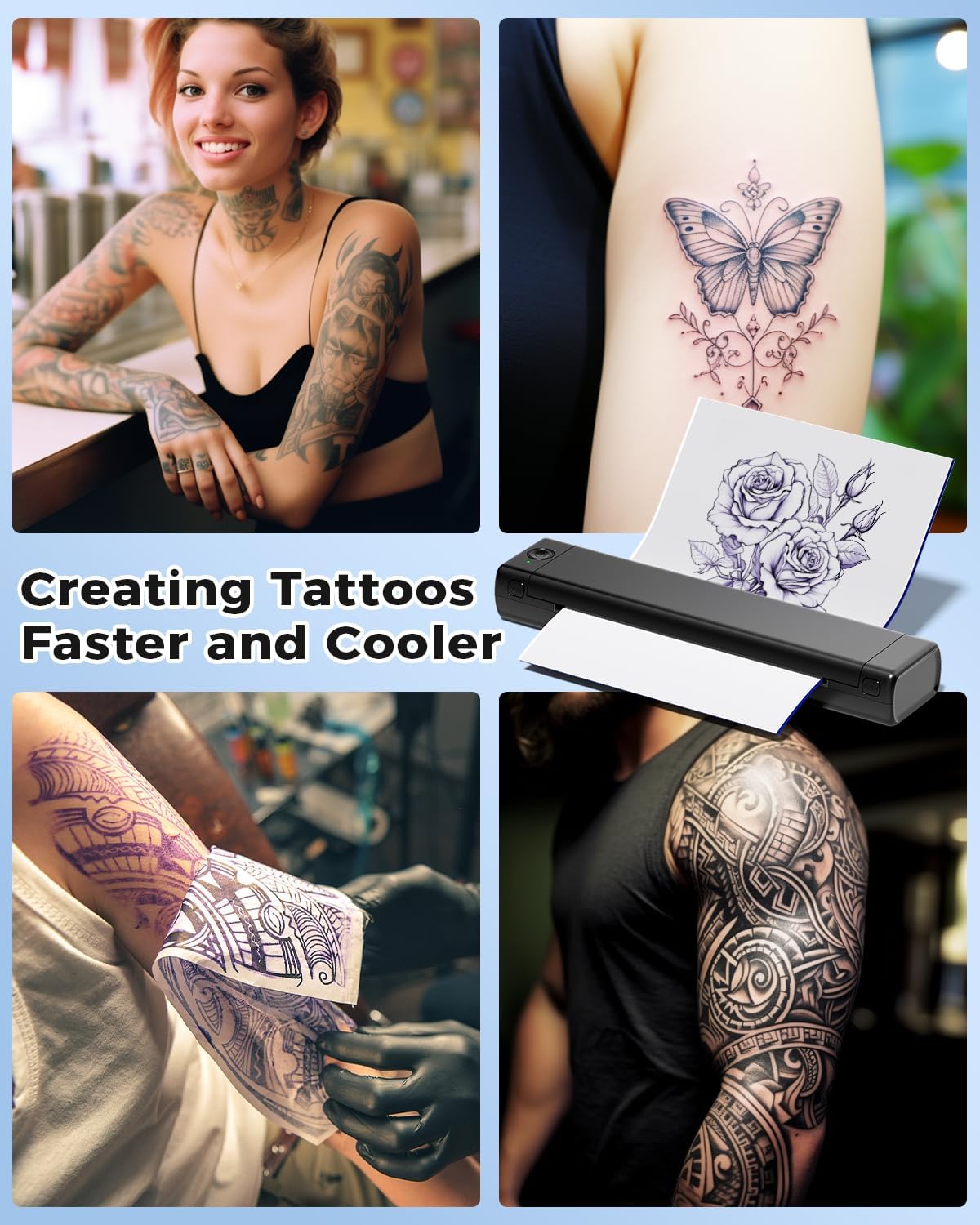 COLORWING M08F Wireless Bluetooth Tattoo Stencil Printer - Portable Thermal Tattoo Transfer Machine for Professional Artists, A4 Skin Stencil Printer with Tattoo Transfer Paper - Perfect for Tattoo Studios, Home Use & Mobile Tattoo Artists (Black)