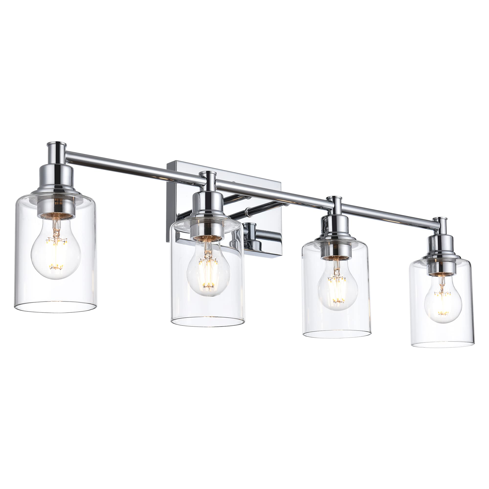 Modern Chrome Bathroom Vanity Lights - 4-Light Sconces with Clear Glass for Kitchen & Bathroom