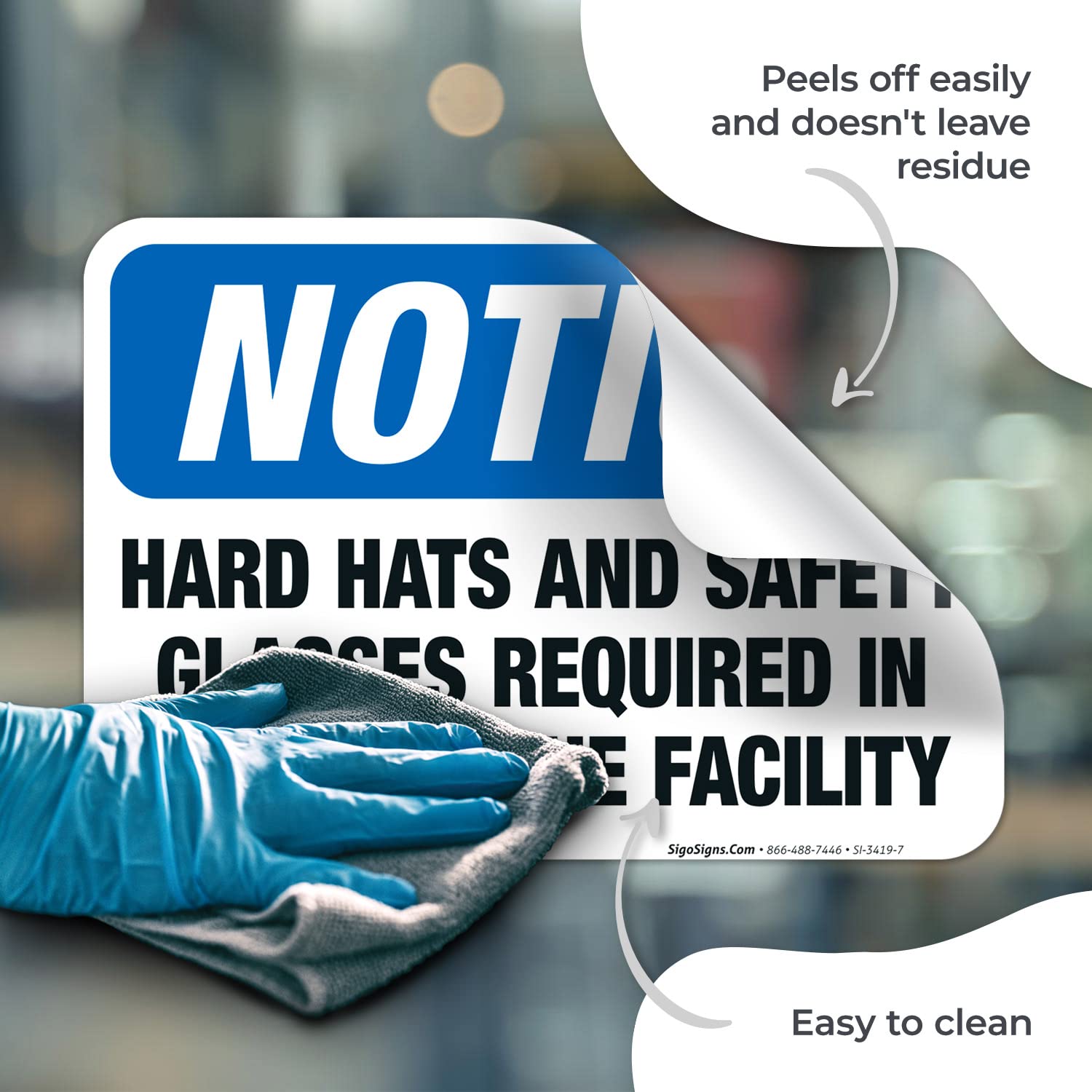 OSHA Compliant Facility Safety Signs - 10x7 Inch Hard Hat & Safety Glasses Required Vinyl Decal | Durable 4 Mil Weatherproof & UV Resistant Sticker | Made in USA | Perfect for Construction Sites, Warehouses & Industrial Areas