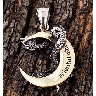 Japanese Dragon Moon Sterling Silver Pendant Necklace - Handmade 925 Silver Jewelry for Men & Women - Perfect for Gifts, Spiritual Protection & Fashion Accessories