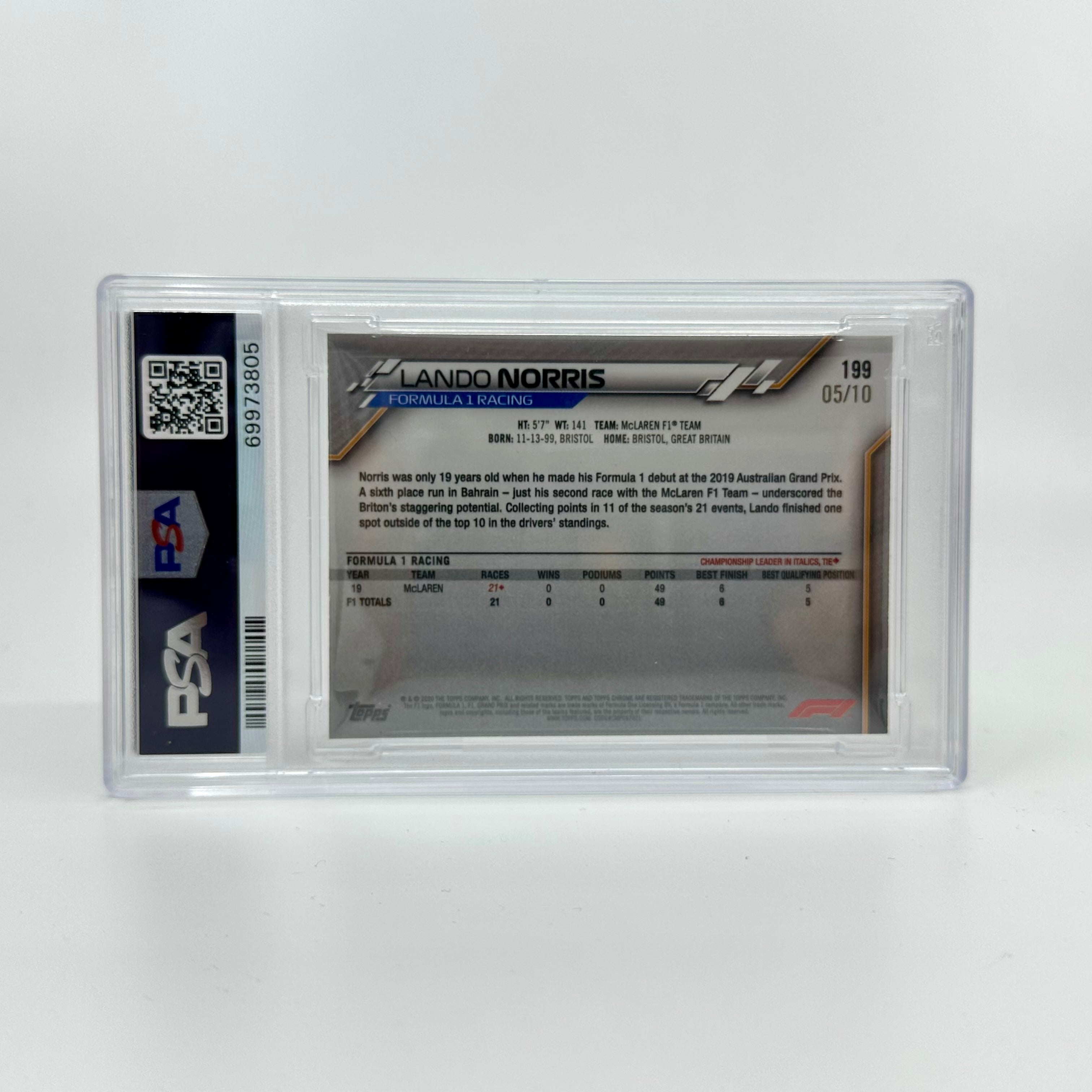 2020 Topps Chrome Sapphire Purple Lando Norris #199 PSA 8 Rookie Card - Perfect for F1 Collectors & Motorsport Memorabilia Displays