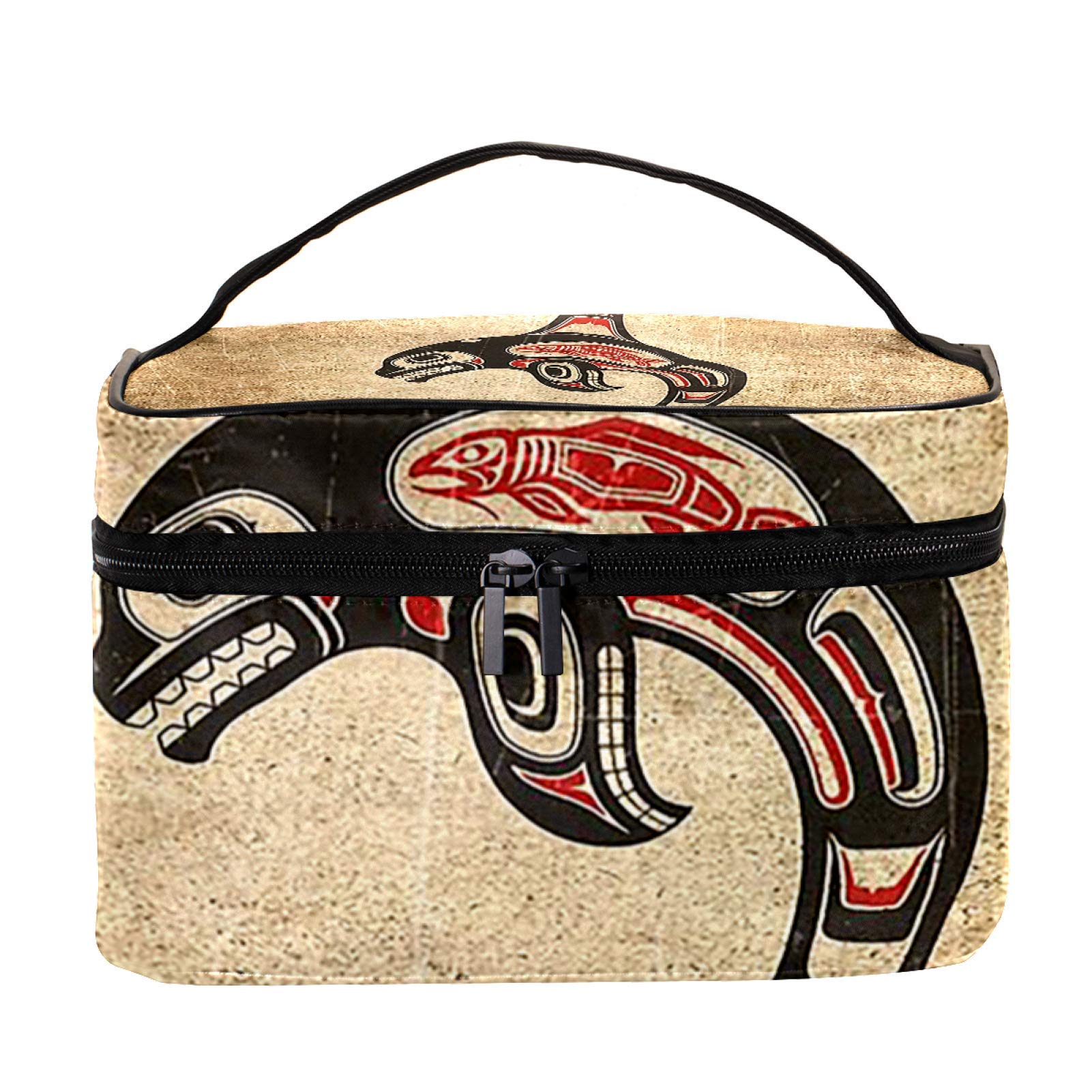 Waterproof Travel Makeup Bag for Women - Large Cosmetic Organizer with Haida Spirit Orca Design (Red/Black) - Perfect for Toiletries, Travel Accessories & Daily Use
