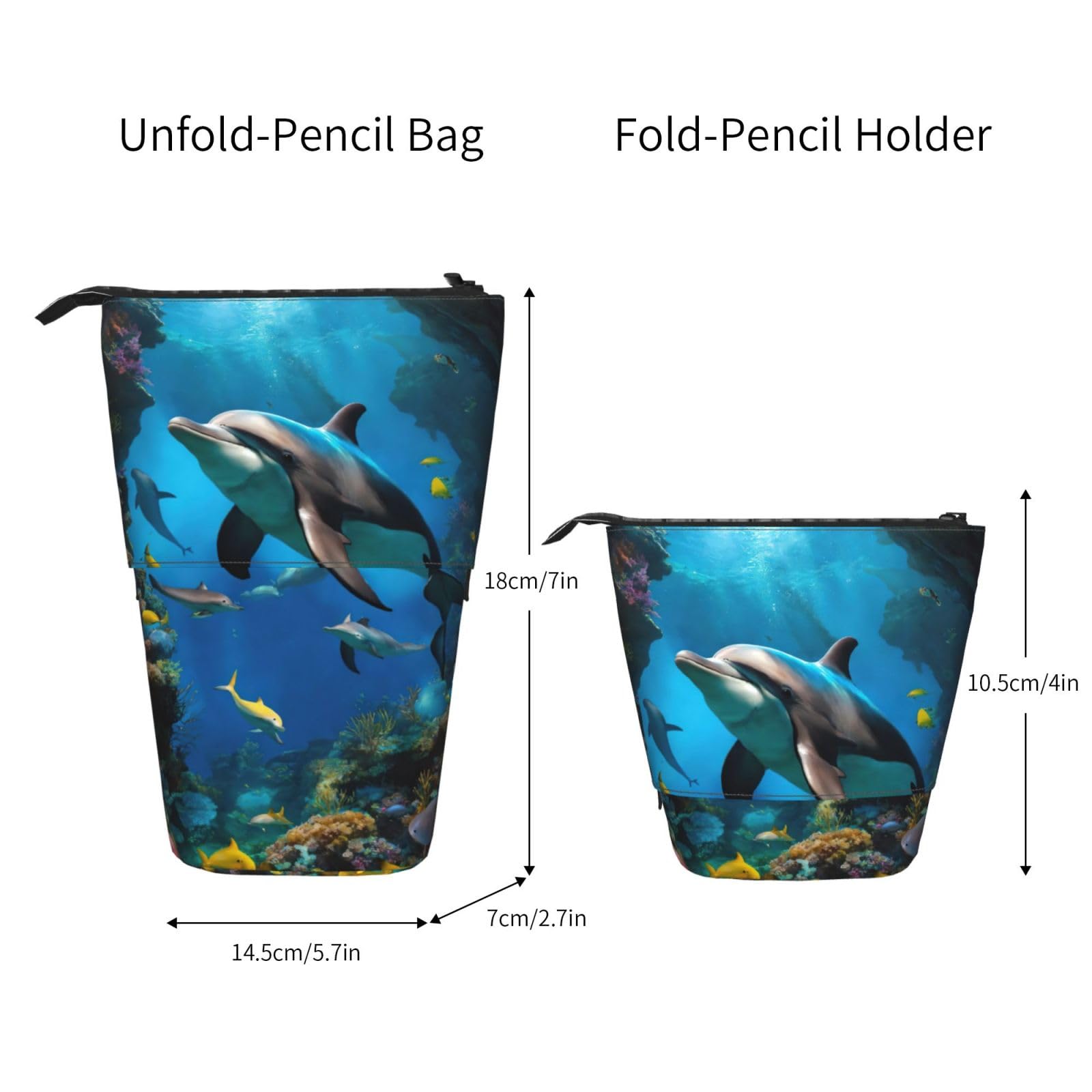 3D Underwater World Fish Dolphin Print Telescopic Pencil Case - Versatile Stationery & Makeup Storage Organizer for School, Office, Travel & Art Supplies | Waterproof & Durable Design