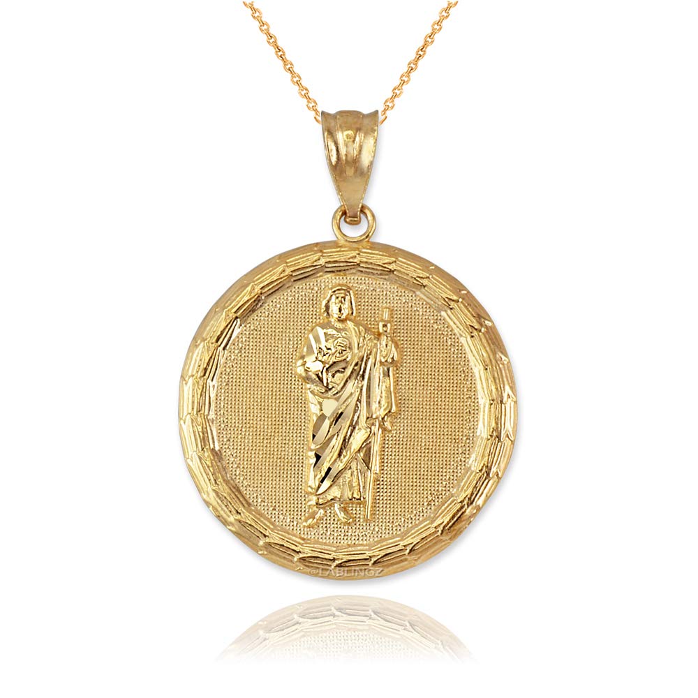 10K Yellow Gold Saint Jude Medallion Pendant Necklace for Men & Women - Religious Jewelry Gift for Baptism, Confirmation & Protection - Elegant Chain Necklace for Daily Wear & Special Occasions