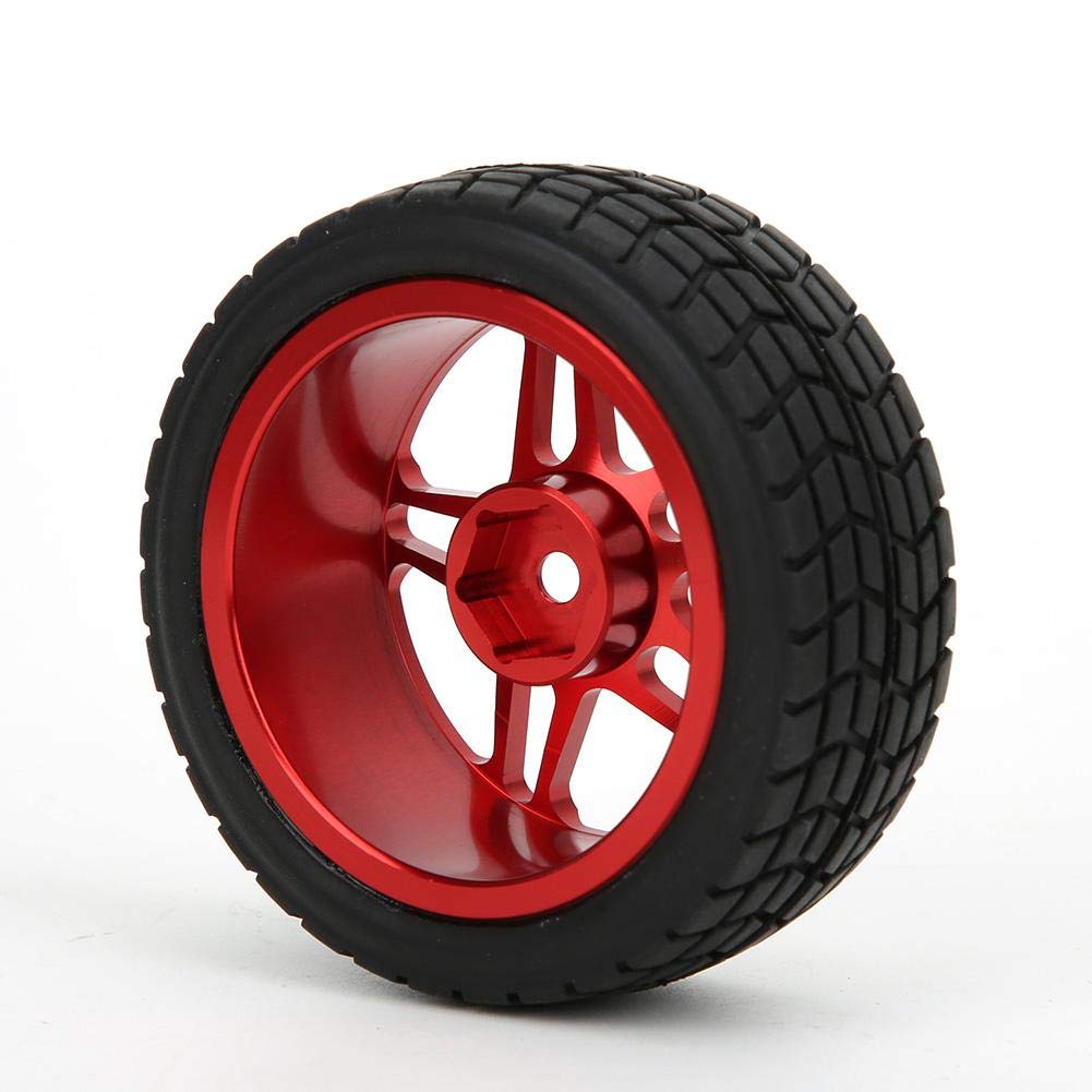 1/10 Scale RC Car Wheel Tire Set - 4PCS Aluminum Alloy Remote Control Car Wheels & Tires for RC Model Vehicles (Red) | Perfect for Off-Road Racing, Crawling & Drifting