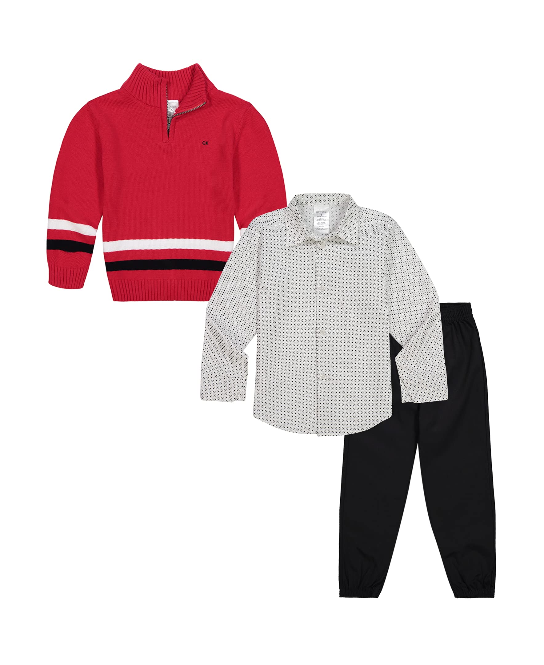 Calvin Klein Boys 3-Piece Winter Outfit Set - Sweater, Dress Shirt & Pants | Formal & Casual Wear for School, Parties & Family Gatherings