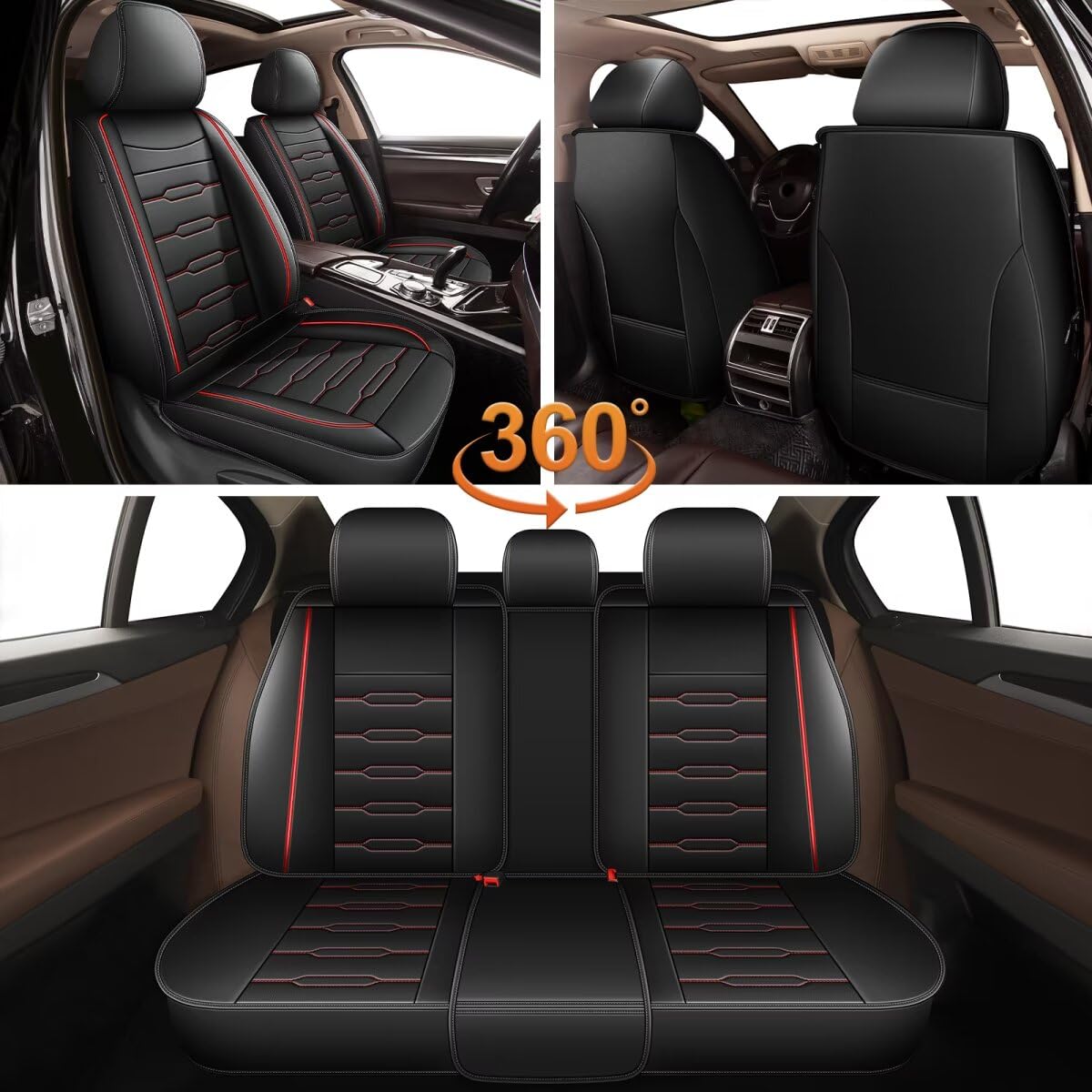 Premium Faux Leather Car Seat Covers for 2009-2025 Nissan Altima - Custom Fit, Airbag Compatible, Waterproof 5-Piece Set (Black & Red) - Perfect for Family Road Trips, Daily Commutes & Car Protection