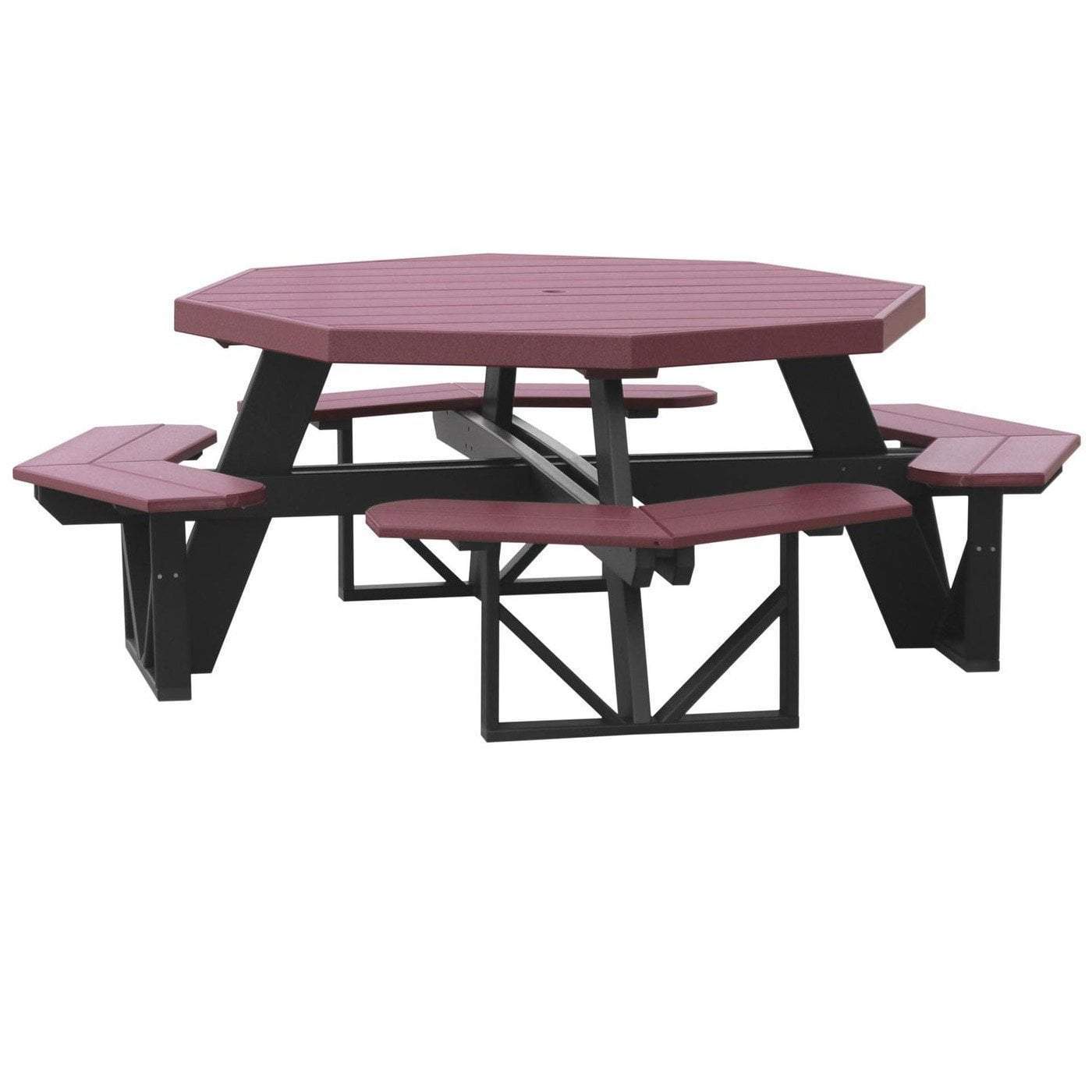 Premium Cherry Wood & Recycled Plastic Octagon Picnic Table - Outdoor Dining Set for Patio, Garden, Backyard & Park Gatherings