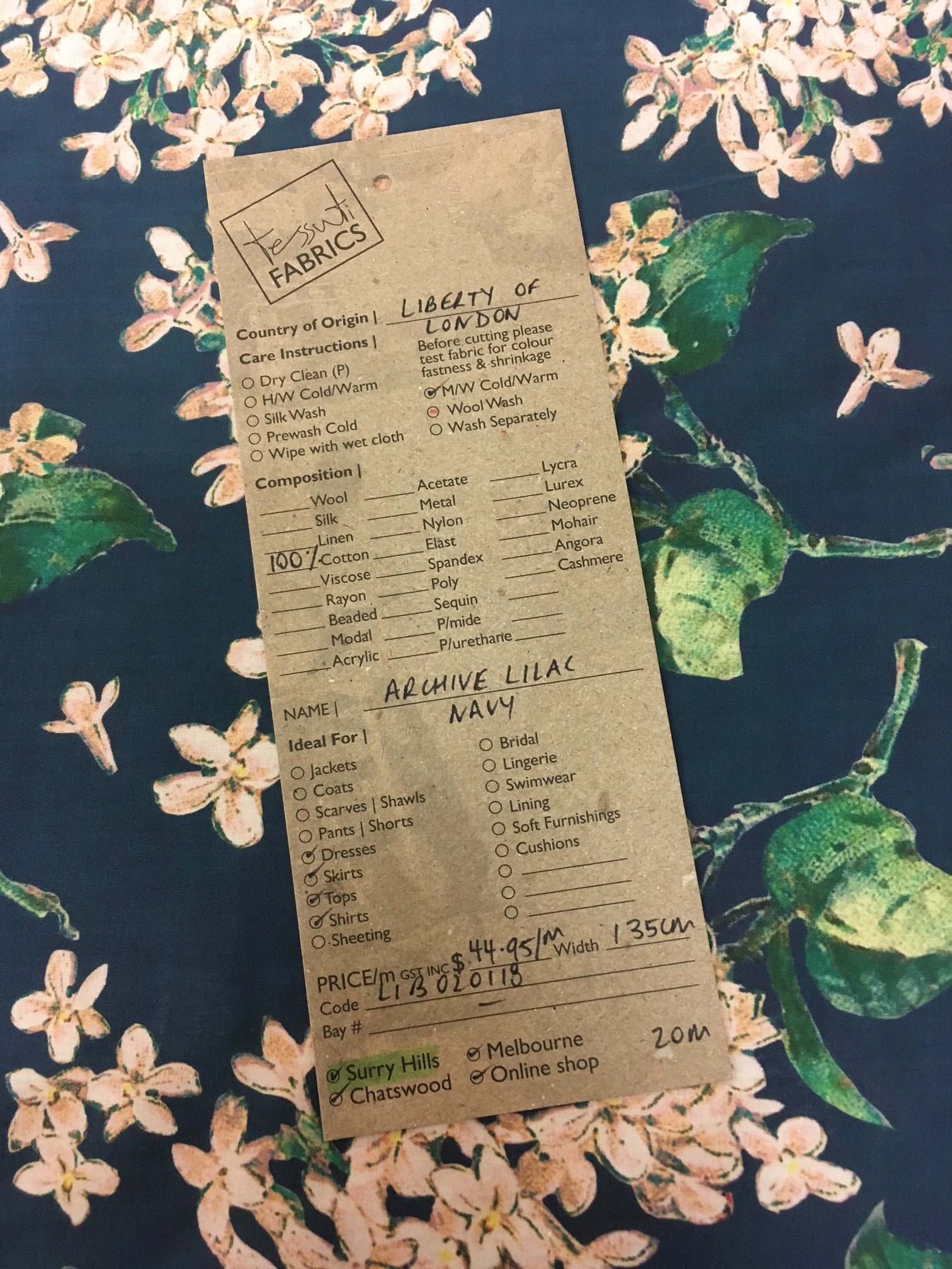 Liberty of London Archive Lilac Navy Floral Print Fabric - Perfect for Dresses, Scarves & Home Decor