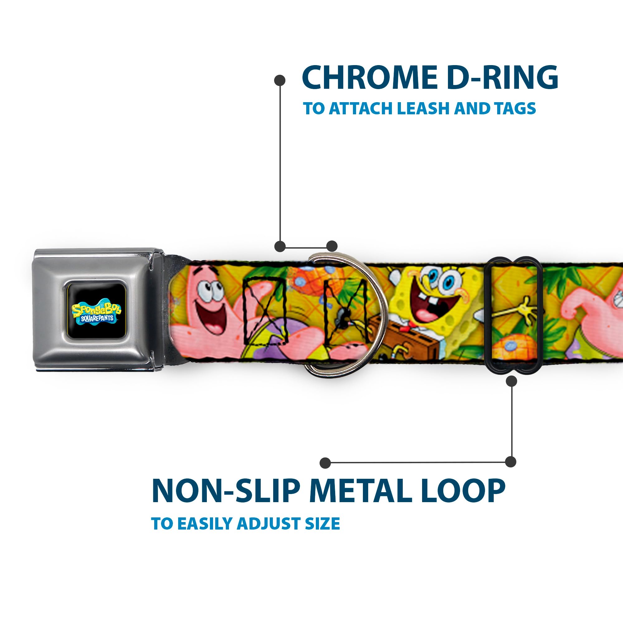 Spongebob & Patrick Starfish Dog Collar with Seatbelt Buckle - Adjustable 15-26 Inches, 1.0 Inch Wide - Fun & Safe for Car Rides, Walks & Costume Parties
