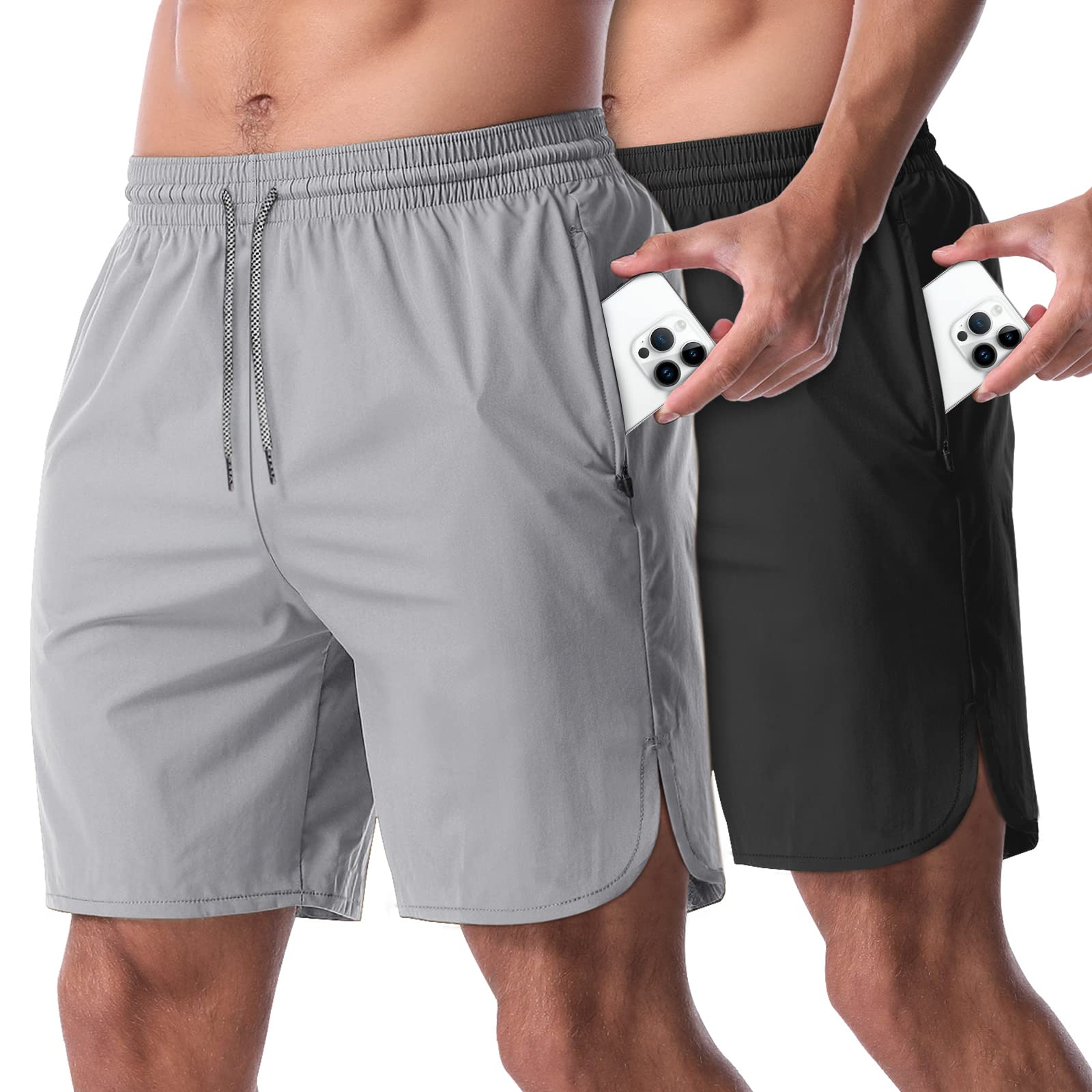 CANGHPGIN 2 Pack Men's 7'' Running Shorts - Quick Dry Athletic Gym Shorts with Pockets for Workout, Jogging & Training | Lightweight & Breathable for Sports & Outdoor Activities
