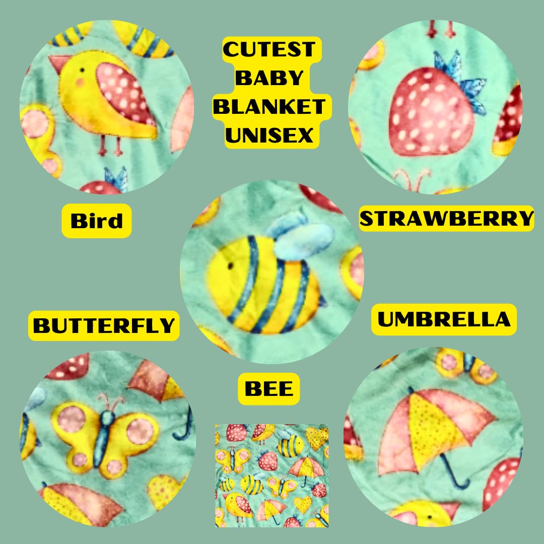 Mitchkee Soft Sherpa Fleece Baby Blanket for Nursery, Stroller & Crib - Pink & Light Teal with Bird, Butterfly & Bee Design - Cozy Receiving Blanket for Infants & Toddlers - Perfect for Snuggling, Playtime & Gift Giving