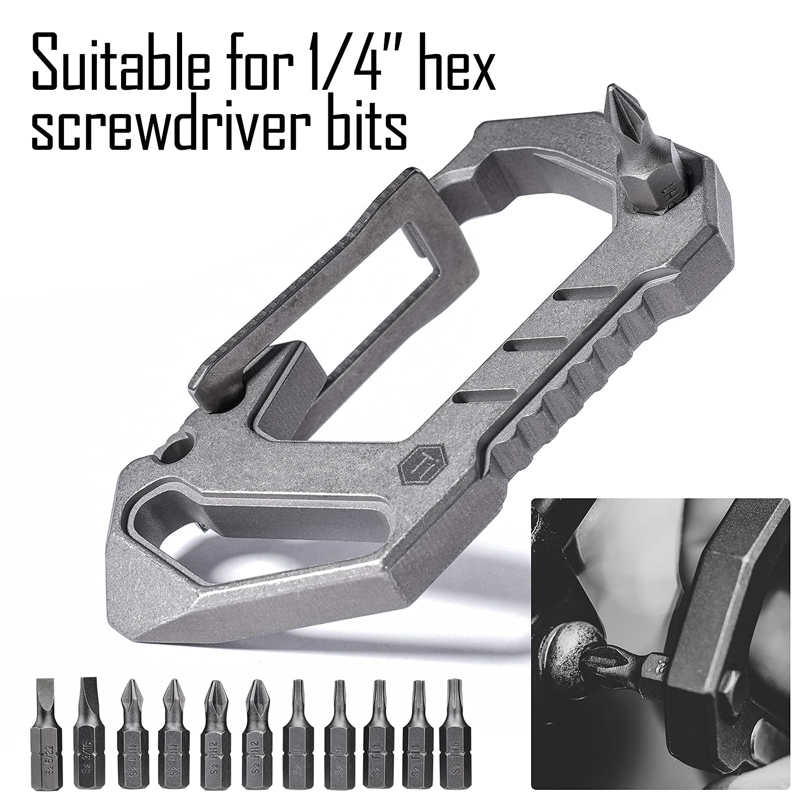 KeyUnity KU03 Titanium EDC 6-in-1 Multi-Tool with Quick Release Carabiner - Keychain Holder, Screwdriver Set, Bottle Opener, Pry Bar & Scraper - Perfect for Camping, Hiking, Survival & Everyday Carry (EDC)