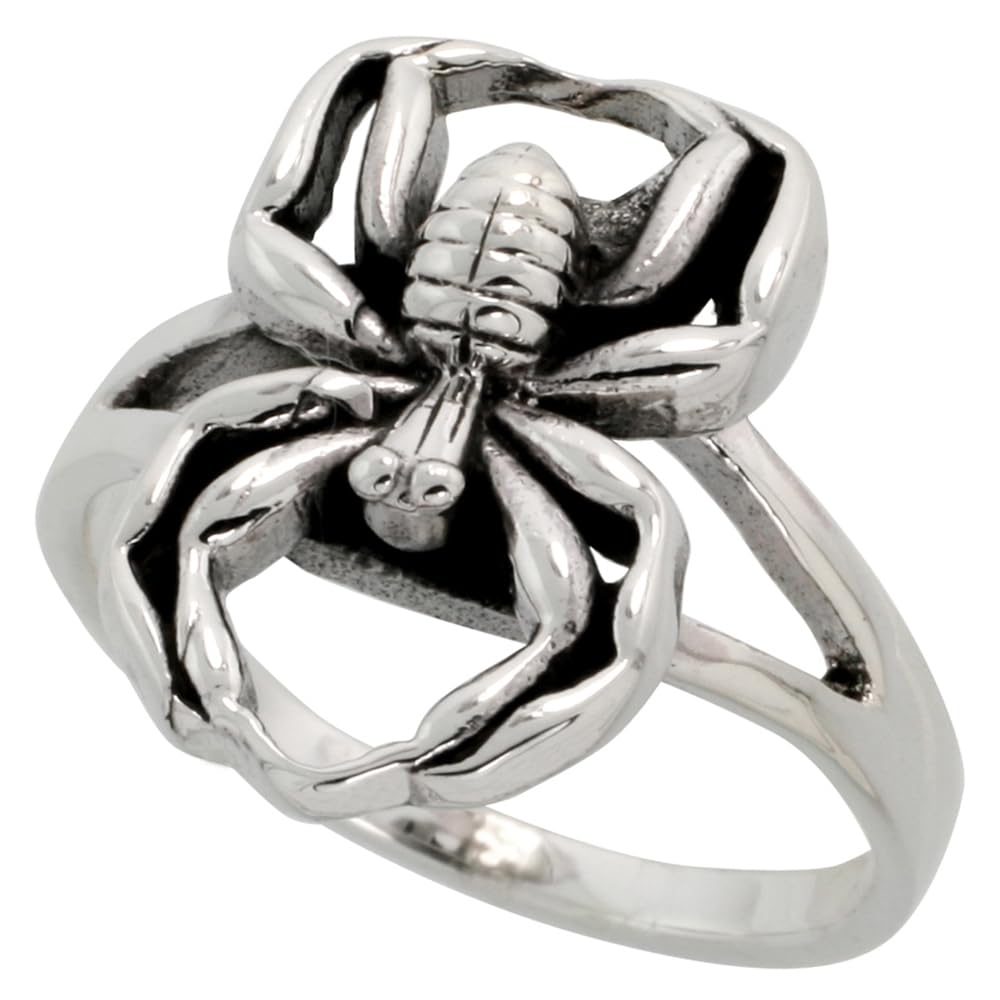 925 Sterling Silver Spider Ring - 3/4 Inch Wide, Sizes 6-10 - Perfect for Halloween, Gothic Fashion & Unique Jewelry Gifts