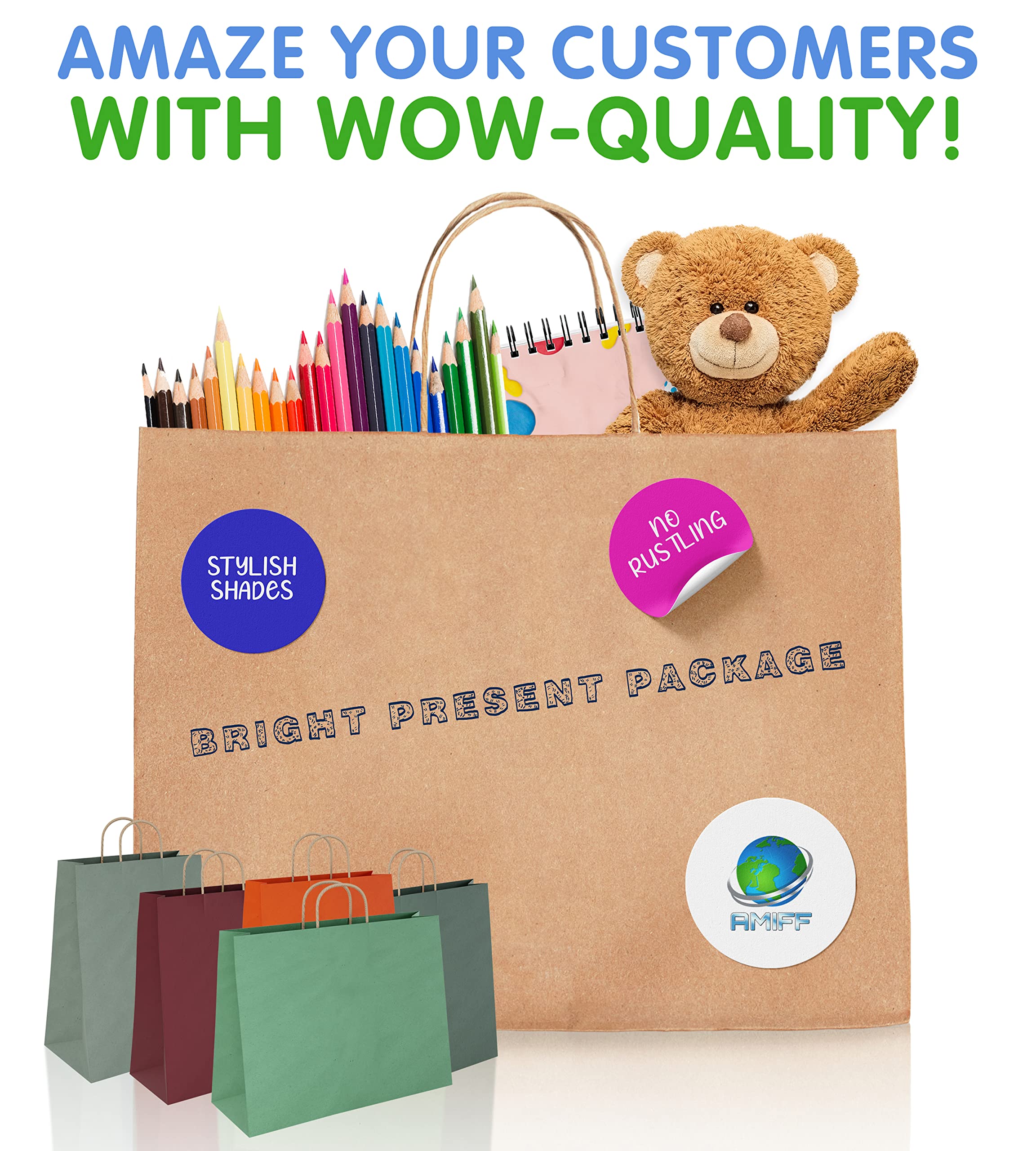 Dark Teal Kraft Paper Bags with Handles - 16x6x12 Inch - Pack of 10 - for Wedding Favors & Gifts