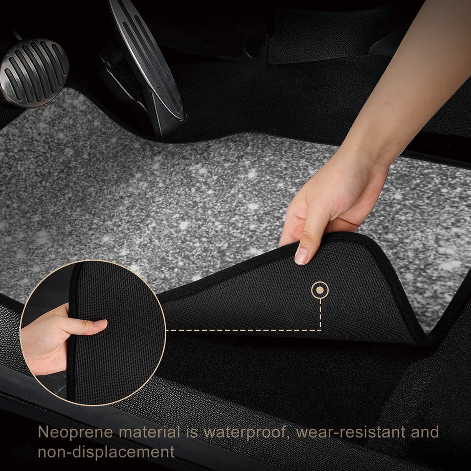4-Piece Silver Glitter Car Floor Mats Set - Universal Fit for SUV, Sedan, Truck & Van | All-Weather Protection Auto Carpet | Perfect for Daily Commute, Road Trips & Family Travel