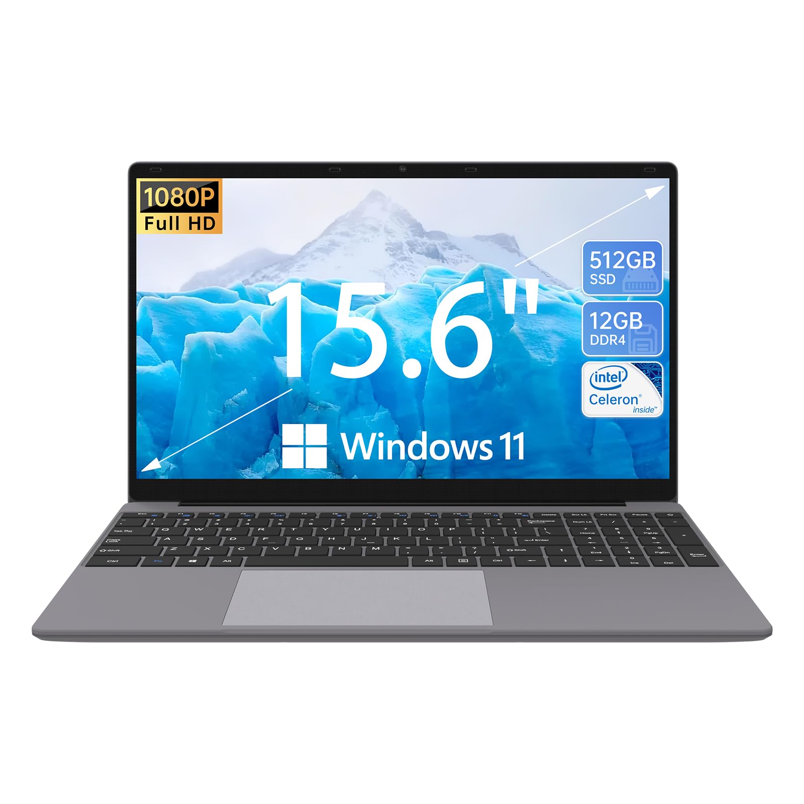 ApoloSign 15.6 Inch Laptop - 12GB RAM 512GB SSD, Windows 11 Ultrabook with Intel Jasper Lake N5095 Processor (Up to 2.8GHz), FHD IPS Display, Slim & Lightweight Design, Mini-HDMI Port | Perfect for Business, School & Travel Computing
