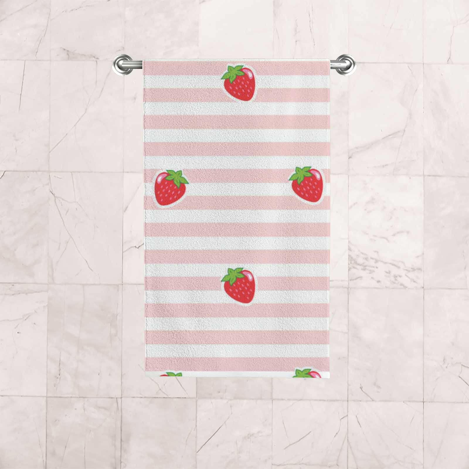 Soft Pink Strawberry Print Hand & Face Towels Set of 2 - Super Absorbent Quick Dry Bath & Kitchen Washcloths (30x15 Inch) - Perfect for Bathroom, Kitchen & Couples Gift