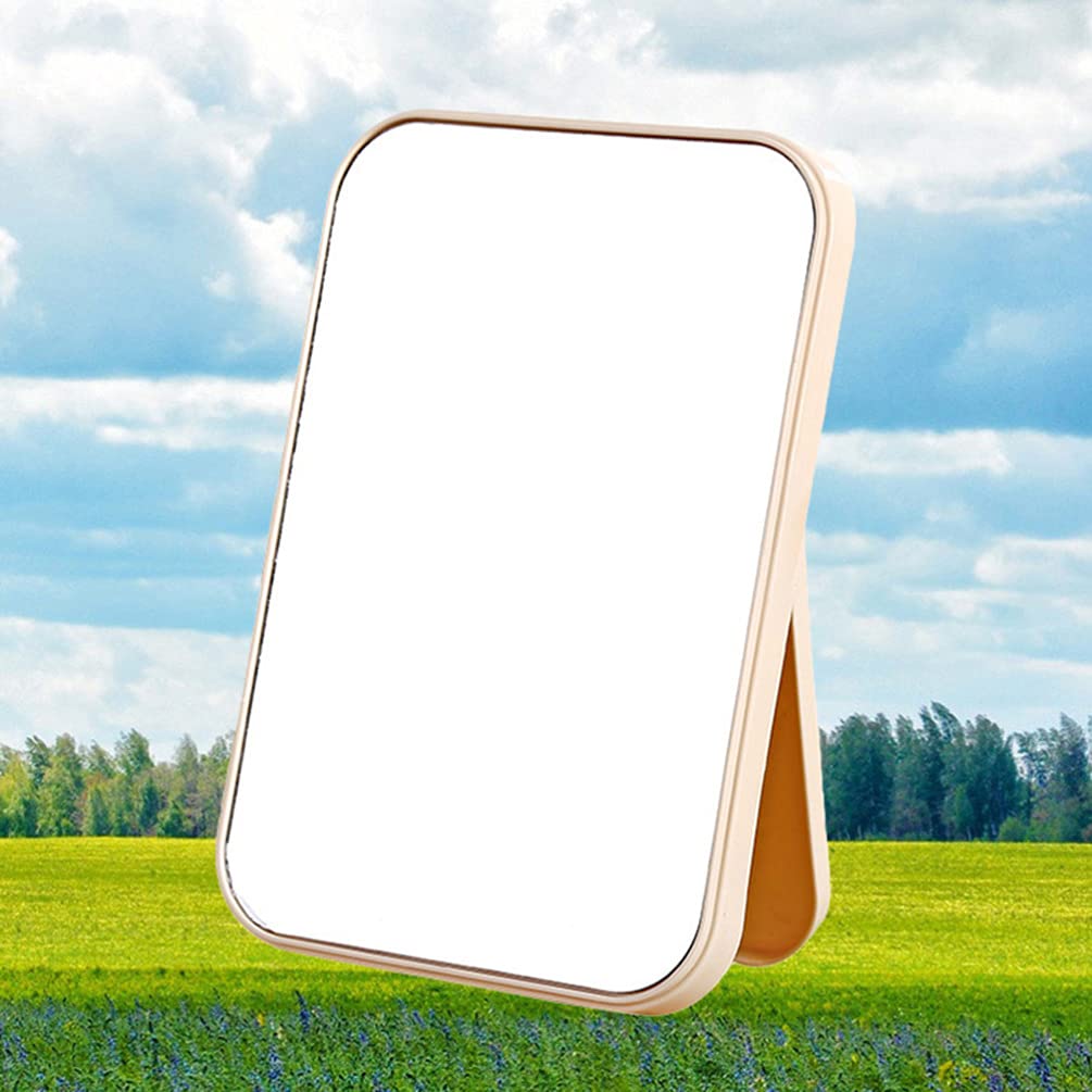 Uonlytech Foldable Square Vanity Mirror - Portable Makeup Mirror for Women, Compact Desk & Travel Cosmetic Mirror, Beige | Perfect for Home Dressing Table, Travel & Professional Makeup Artists