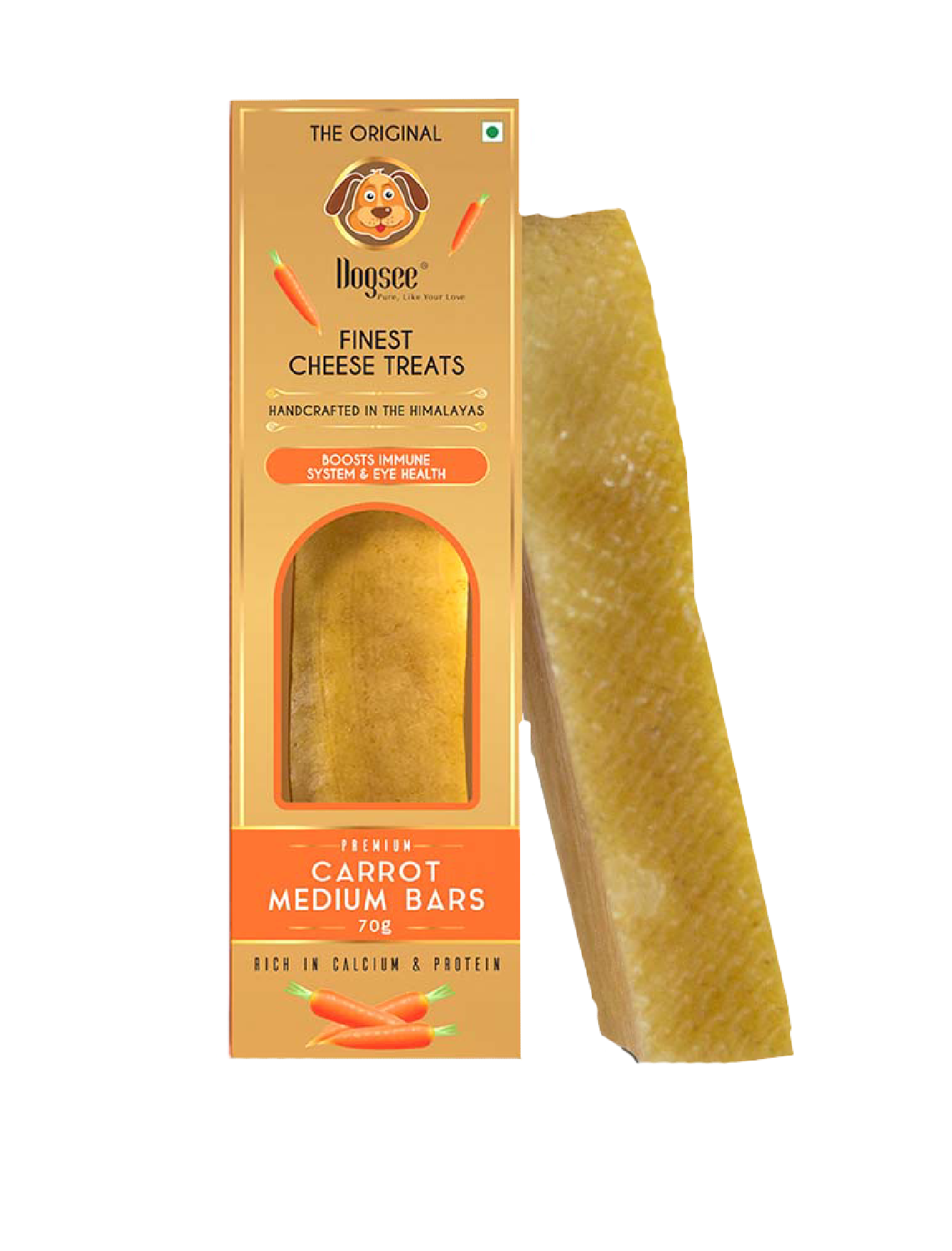 Organic Himalayan Yak Chew Dog Treats with Carrot - 70g All-Natural Long-Lasting Chew for Medium & Large Dogs - Perfect for Teething, Dental Health & Anxiety Relief