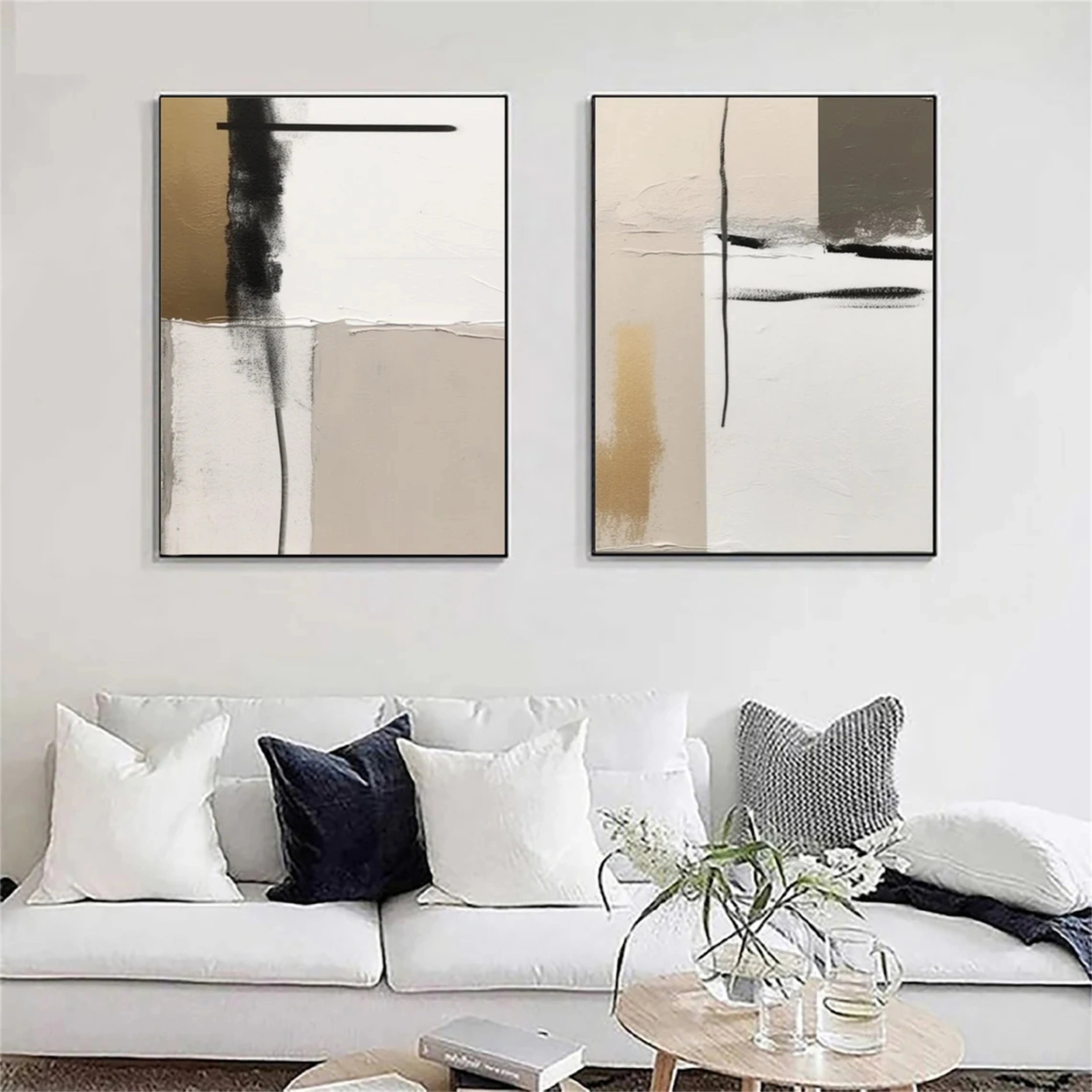 Abstract Painting Set of 2 - Modern Wall Art Decor for Living Room, Bedroom & Office | #AB 093 | Handmade Canvas Artwork for Home & Office Interior Design