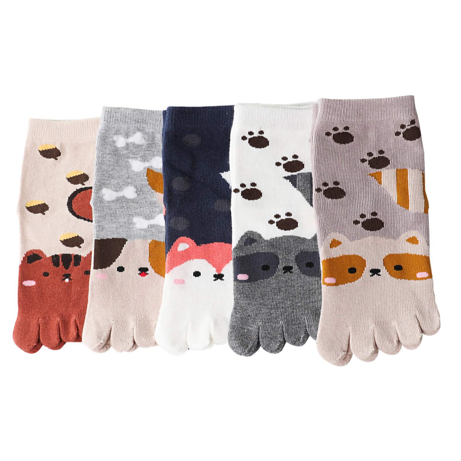 DERCLIVE 5 Pairs Kids Toe Socks for Boys & Girls - Cartoon Cute Split Toe Fuzzy Socks - Soft Cozy Casual Socks for School, Home & Winter Wear