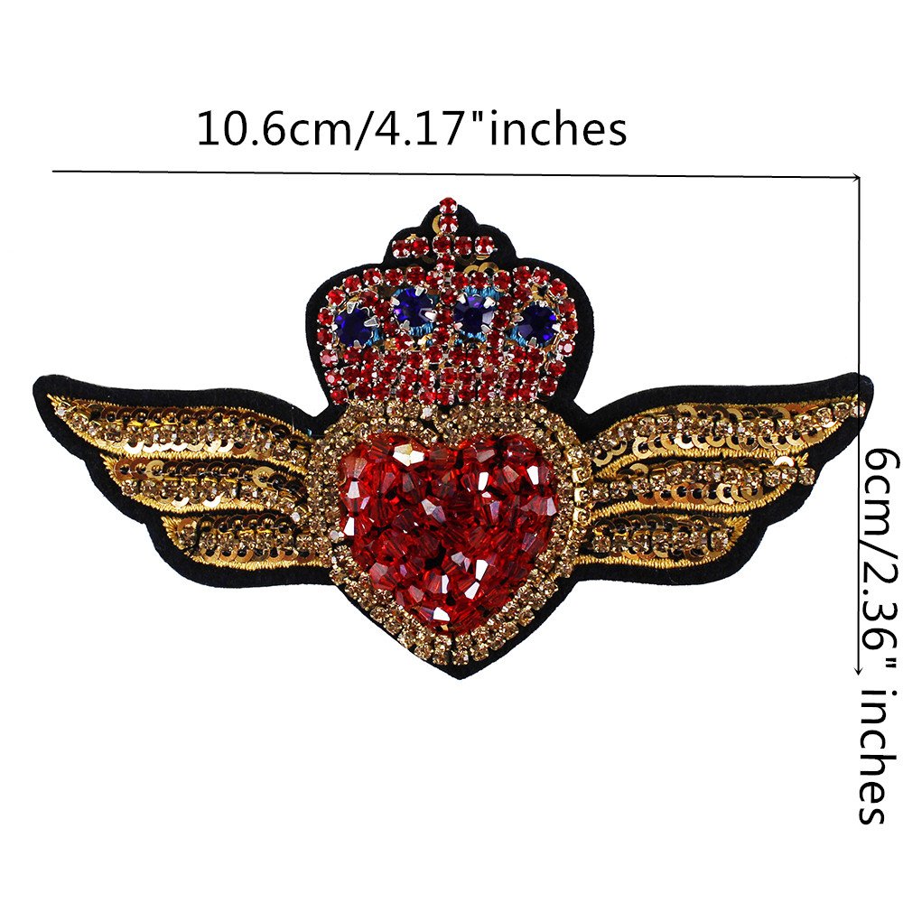 1 Set Handmade Beads Rhinestones Love Hands Heart Crown Wing Patch Applique for DIY Clothes Sewing - Garment & Bag Decoration Supply (TH1052, 1049 Wing Heart 2pc) - Perfect for Costume Design, Fashion Accessories & Craft Projects