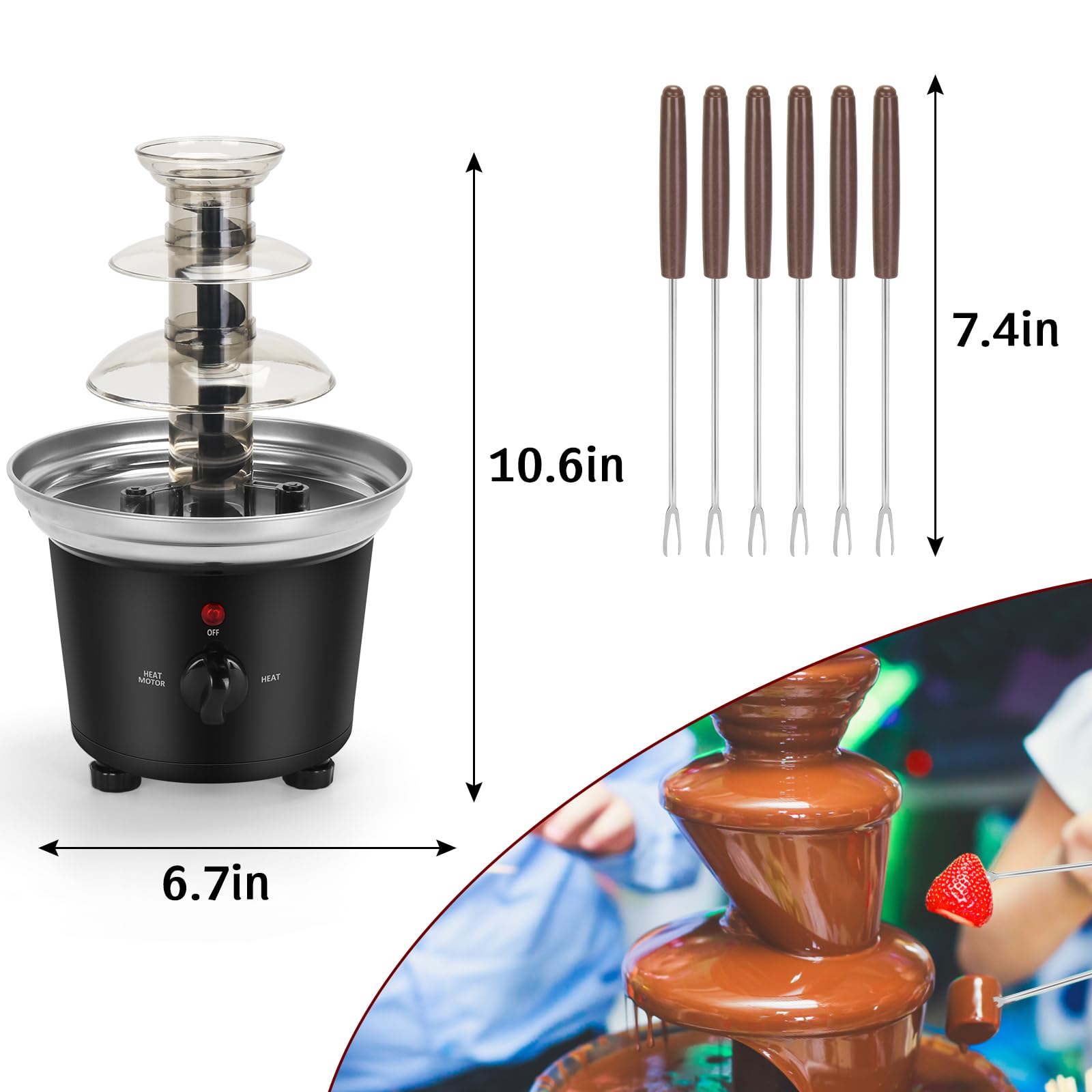 3-Tier Electric Chocolate Fondue Fountain with 6 Dipping Forks - Black Melting Machine for Chocolate, Cheese & Desserts | Perfect for Housewarming, Christmas Parties, Weddings & Family Gatherings