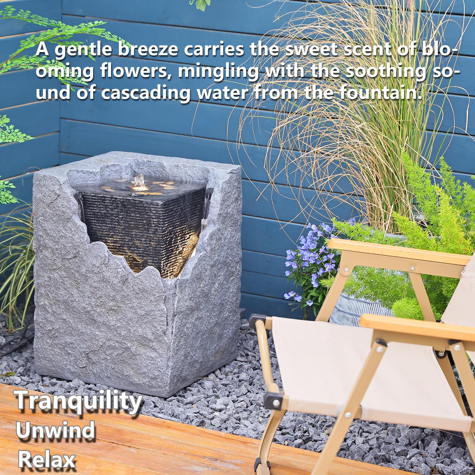 Outdoor Garden Water Fountain - Freestanding Cascading Floor Fountain with Waterfall for Patio, Yard, and Indoor Decor | Perfect for Relaxation and Zen Ambiance