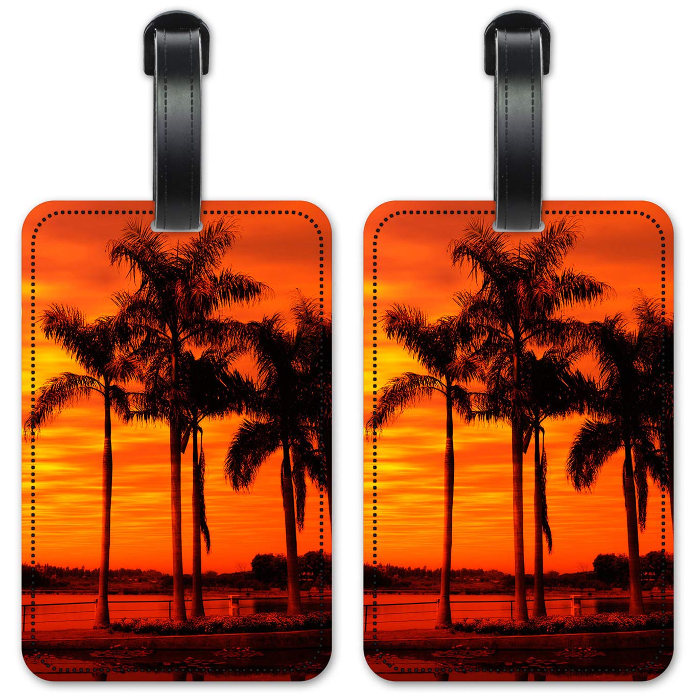 Orange Sunset Beach Luggage ID Tags - Set of 2 Waterproof Suitcase Identification Cards for Travel, Cruise & Vacation - Personalized Name Tags for Bags & Backpacks
