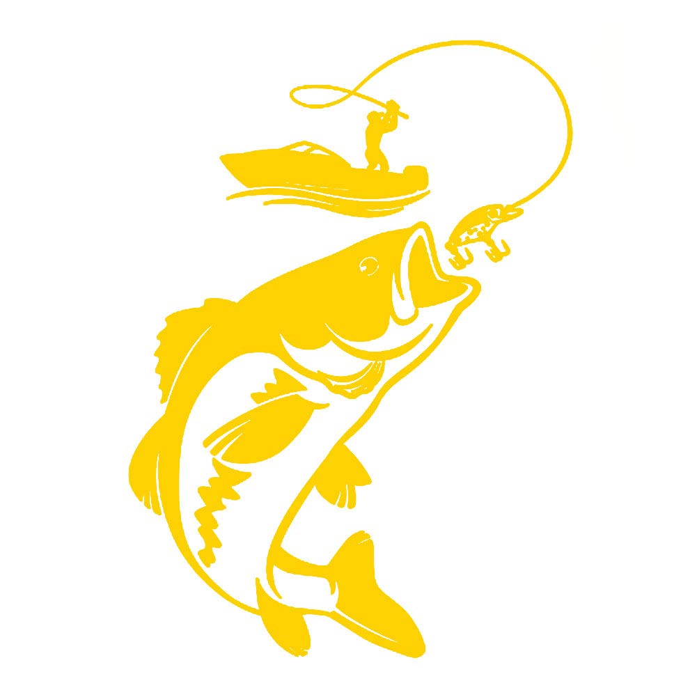 Funny Fishing Fisherman Car Decals - Reflective Boat & Fish Vehicle Stickers for Cars, Trucks, SUVs - Yellow Vinyl Decoration - Perfect for Anglers, Outdoor Enthusiasts & Fishing Lovers