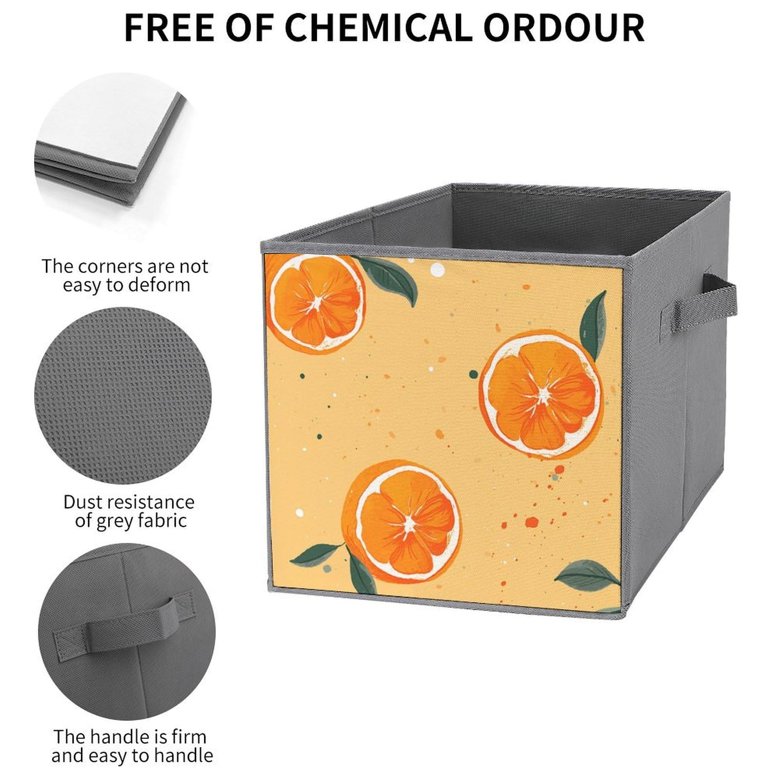 6-Piece Foldable Storage Bins Set - Large Capacity Cartoon Orange Printed Storage Boxes with Handles for Playroom, Office & Home Organization | Perfect for Kids' Toys, Books & Clutter Control