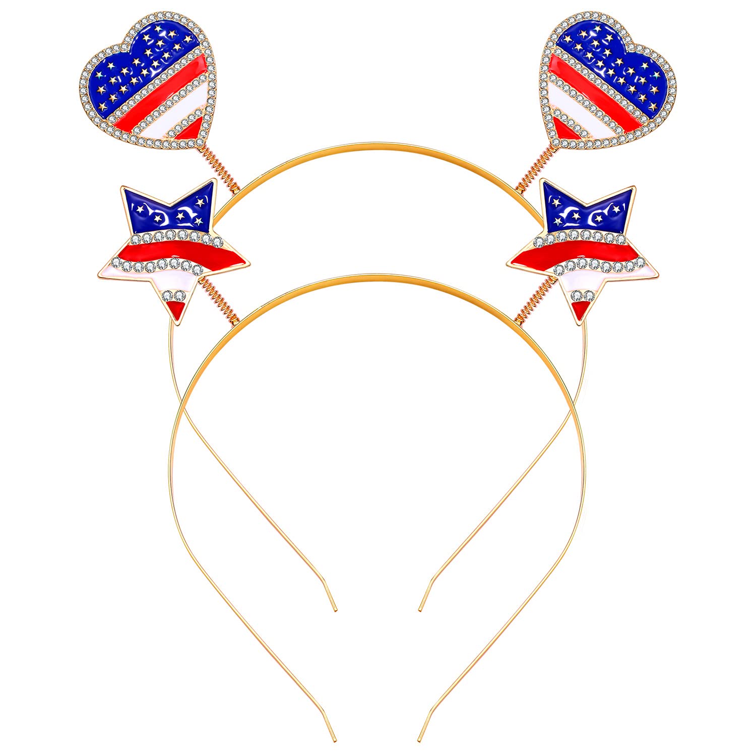 2PCS American Flag Headbands for Women - Patriotic 4th of July Hair Accessories with Heart & Star Designs - Perfect for Independence Day Parties, Festivals & Patriotic Events