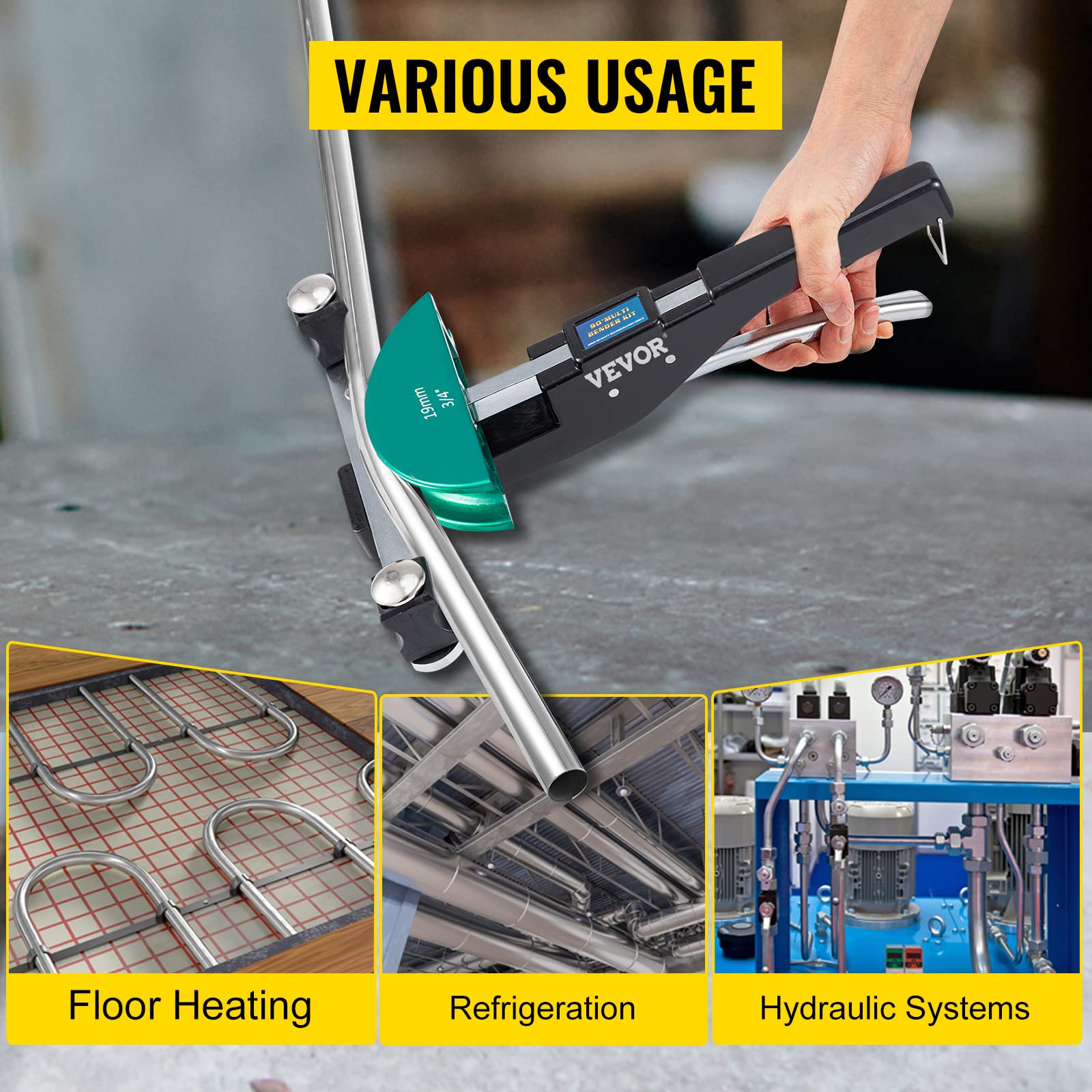 VEVOR Copper Pipe Bender Kit with 7 Colorful Dies (1/4-7/8 inch) - 90° Forward & Reverse Bending Tool for 6-22mm Copper & Aluminum Tubes - Includes Reverse Bend Attachment - Perfect for Plumbing, HVAC, and DIY Home Improvement Projects