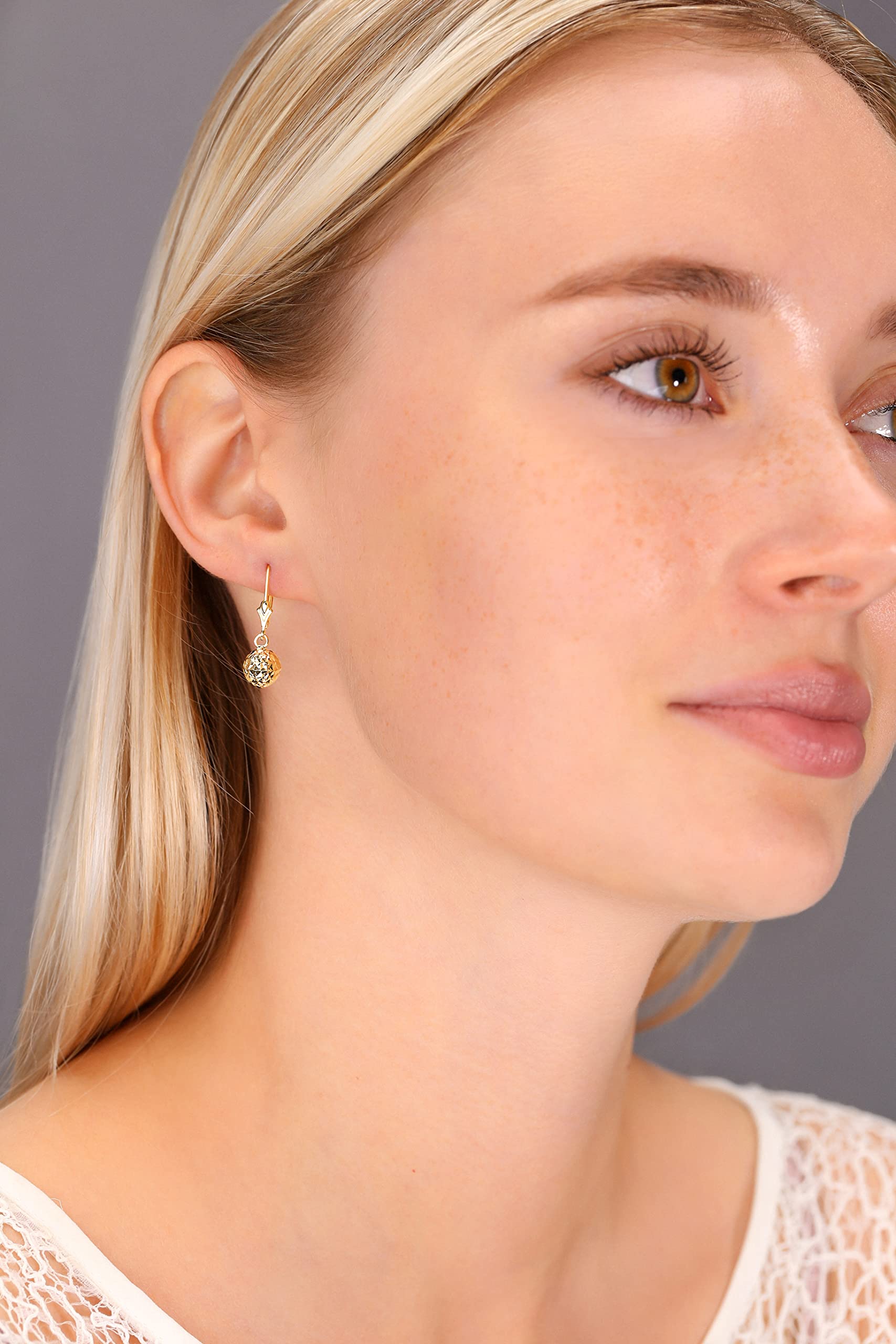 14K Yellow Gold Dangling Ball Earrings for Women - Elegant Leverback Drop Earrings | Perfect for Parties, Weddings & Special Occasions