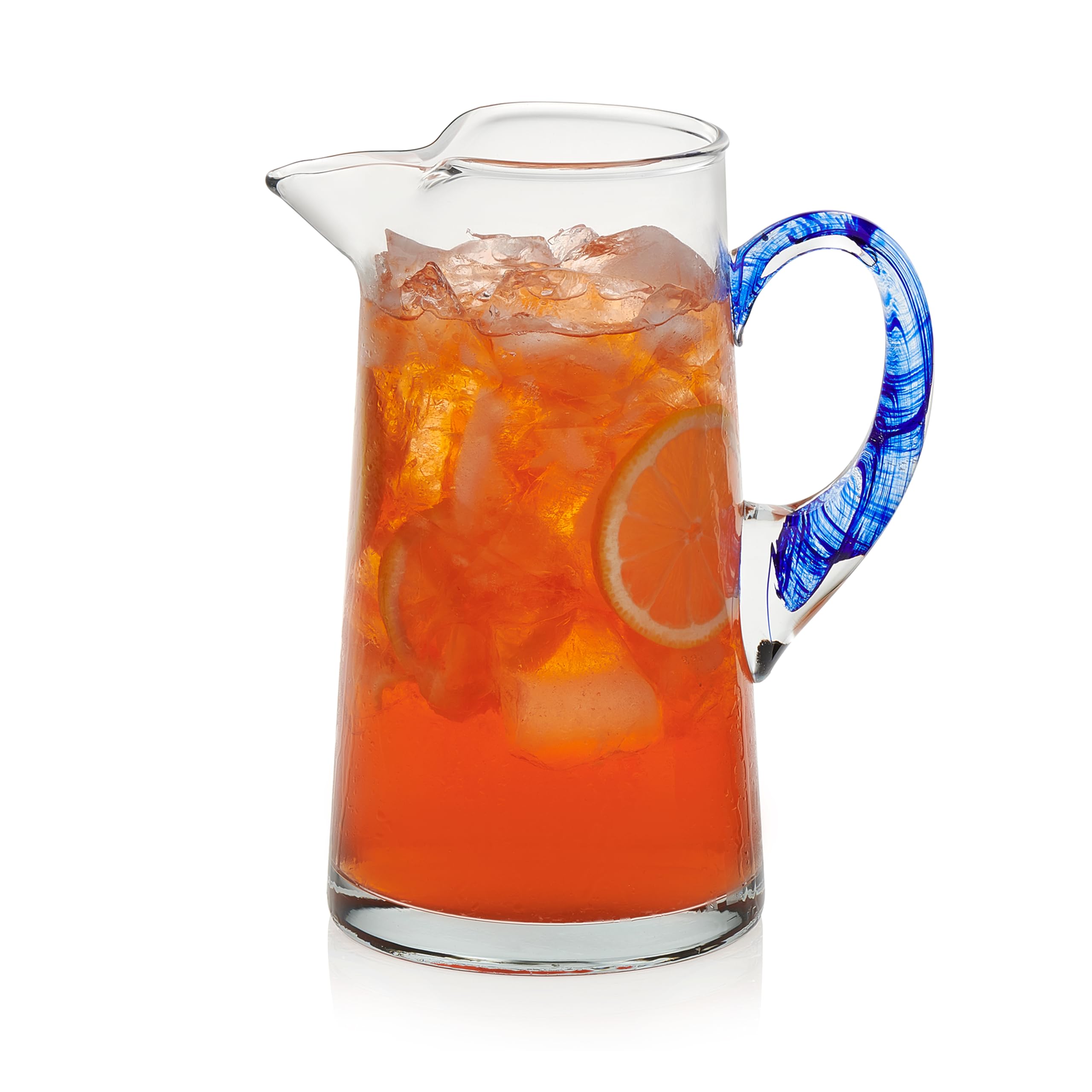 Libbey Cabos 90 Oz Large Glass Pitcher with Spout & Blue Handle - Handcrafted Artisan Water Carafe for Kitchen, Dining Table, Iced Tea & Lemonade Serving - BPA-Free Beverage Dispenser for Parties & Entertaining