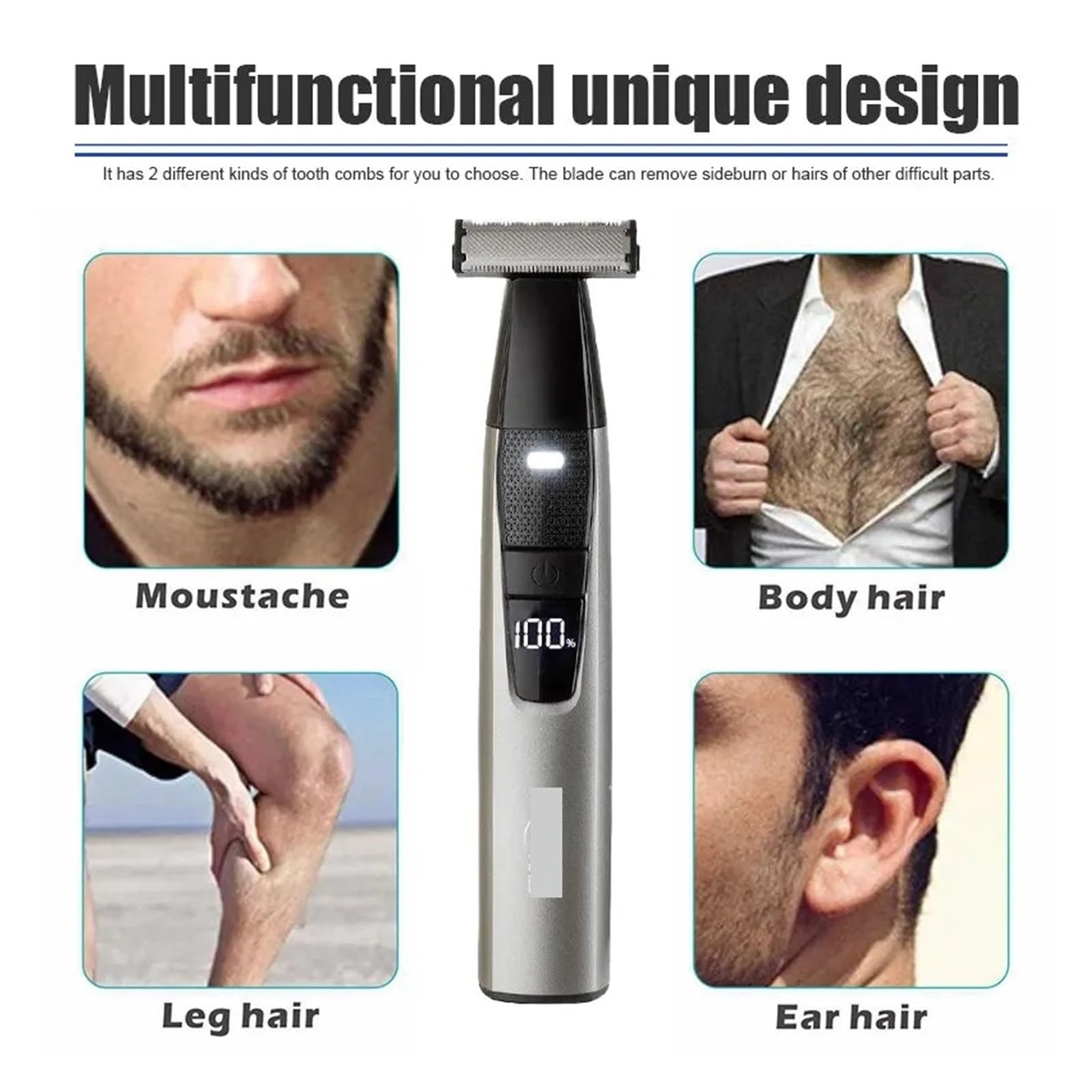 Electric Razor for Men & Women - USB Rechargeable Full Body Trimmer with T-Blade & LED Display - Portable Wet/Dry Shaver for Face, Legs, Bikini & Body Grooming - Washable Waterproof Design (Regular Model)