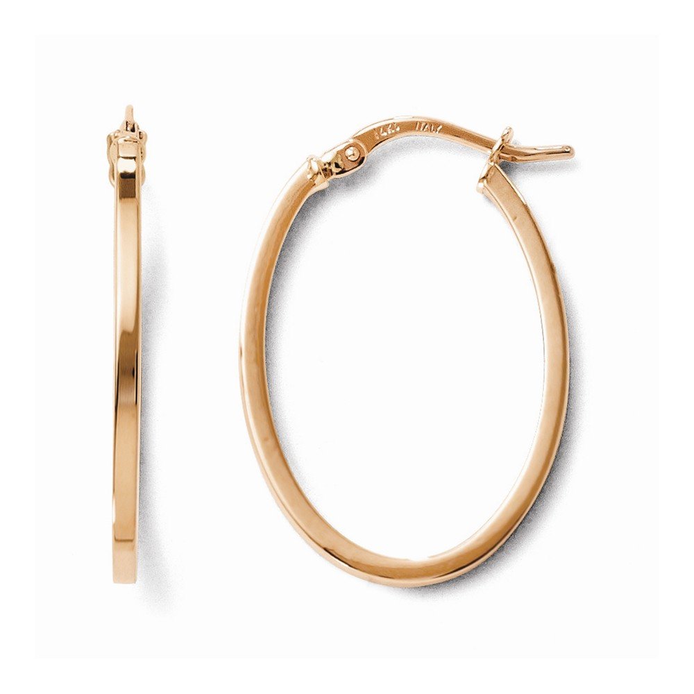 14K Rose Gold Polished Oval Hoop Earrings for Women - Elegant Dainty Everyday Jewelry Gift for Her - Perfect for Date Night, Wedding & Special Occasions
