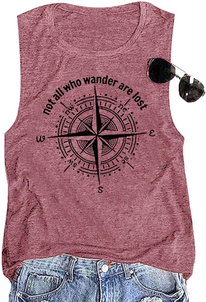 Women's 'Not All Who Wander Are Lost' Graphic T-Shirt - Funny Lettering with Compass Design - Casual & Athletic Tee for Workout, Travel & Summer Outfits