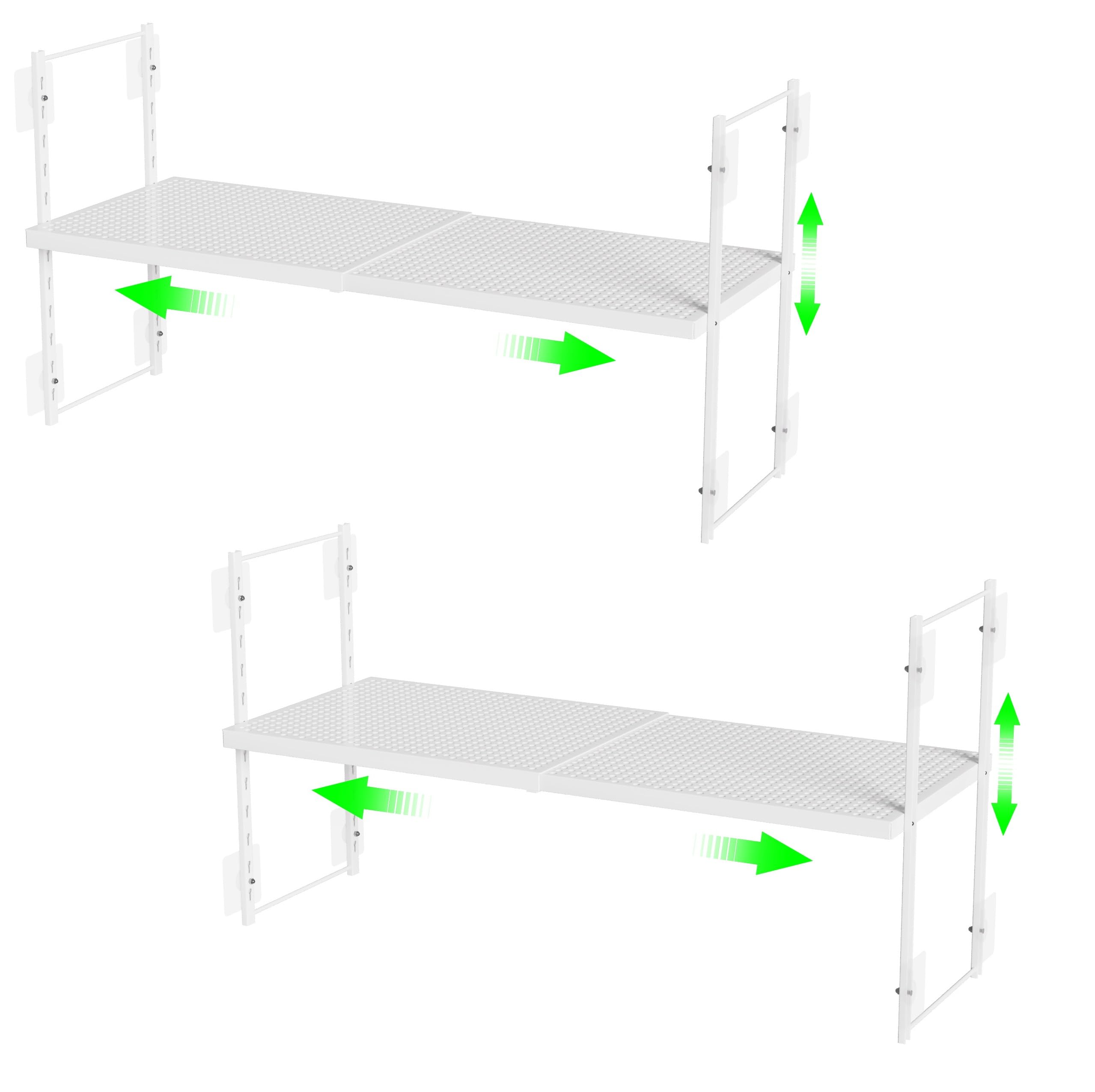 Expandable Closet Pantry Shelves - Adjustable Kitchen Cabinet Organizer (2 Pack) - No Screws or Adhesives Needed - Height Customizable for Spice Rack, Bathroom Storage & Pantry Organization - Smooth Surface for Easy Cleaning