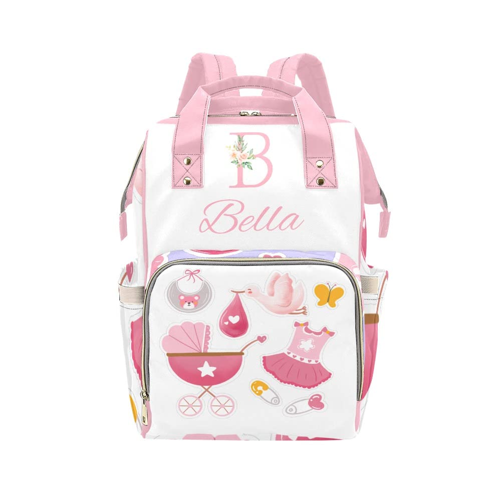 Custom Personalized Pink Diaper Bag for Girls - Waterproof Nursing Tote & Mummy Backpack for Moms - 15x10.83x6.69 Inches - Perfect for Travel, Outdoor & Baby Essentials Organization