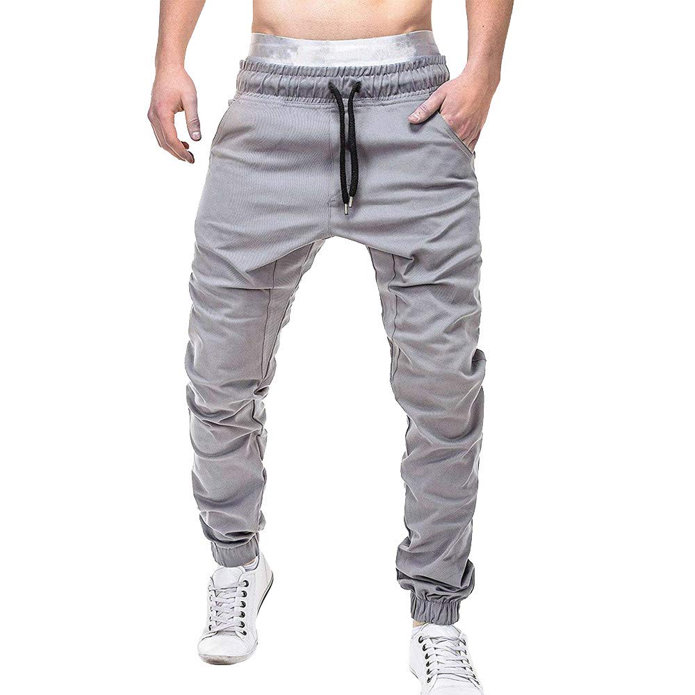 **Men's Cargo Jogger Pants - Solid Color Athletic Workout Trousers with Drawstring & Ankle Band for Sports, Gym & Casual Wear**