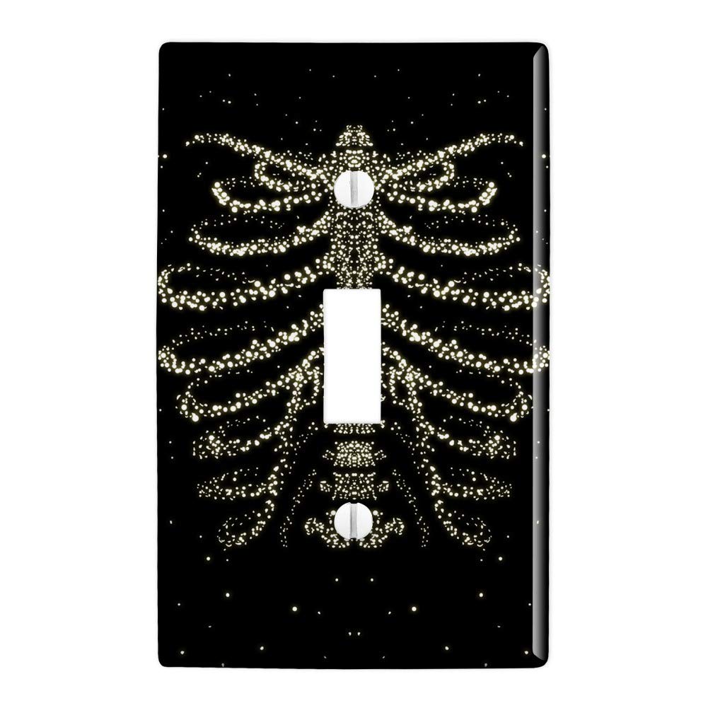 Galaxy & Skeleton Light Switch Cover - Plastic Wall Decor with Stars & Rib Cage Design for Home, Office, or Halloween Decoration