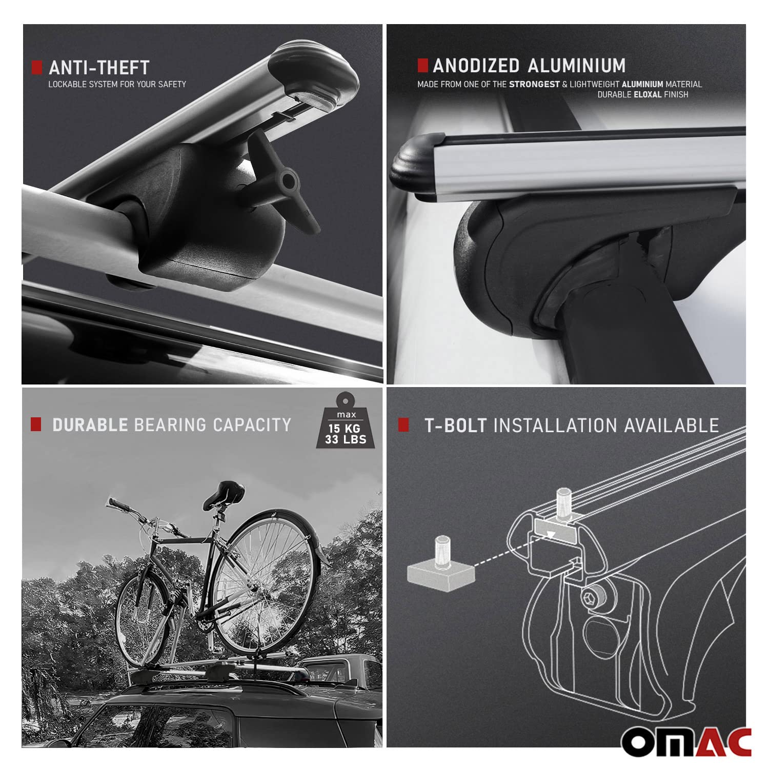 OMAC 3-Piece Gray Bike Rack Carrier Roof Racks Set - Compatible with VW Jetta SportWagen 2011-2014 Models | Perfect for Road Trips, Cycling Adventures & Outdoor Activities