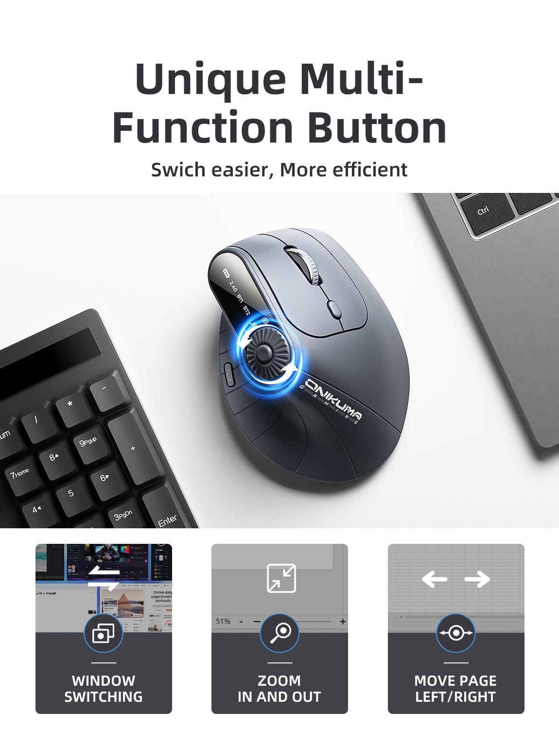 ONIKUMA CW932 Wireless Vertical Ergonomic Mouse - Rechargeable 2.4GHz Optical Gaming Mouse with 2400 DPI for PC, Laptop, Office & Home Use - Comfortable for Long Hours of Work & Gaming