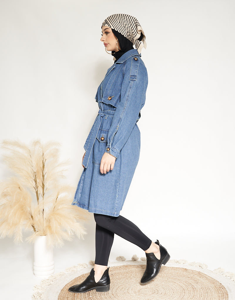 Stylish Women's Denim Trench Coat - Classic Long Jean Jacket for Fall & Spring | Perfect for Casual Outings, Workwear & Street Style Fashion