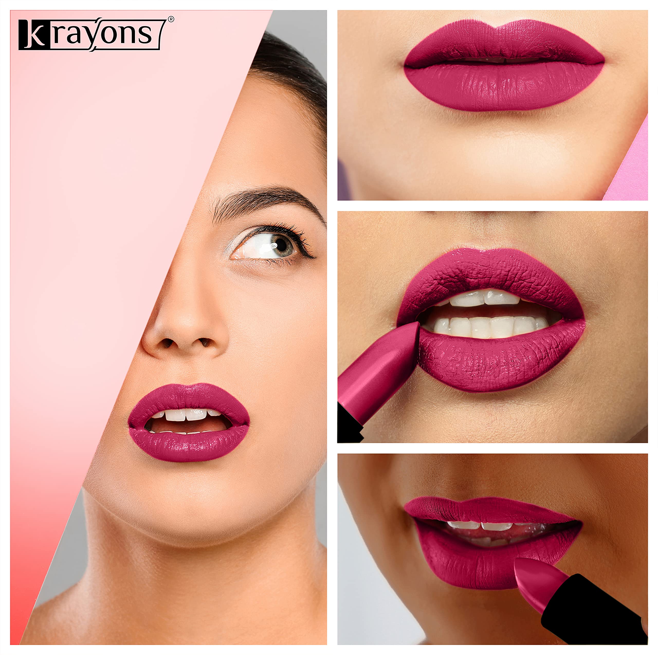 Krayons Cute Pop Matte Lipstick - Waterproof, Smudgeproof, Long-Lasting (Brick Tone, Angel Pink, Signal Red) - 3.5g Each, Pack of 3 - Perfect for Everyday Wear, Parties & Special Occasions
