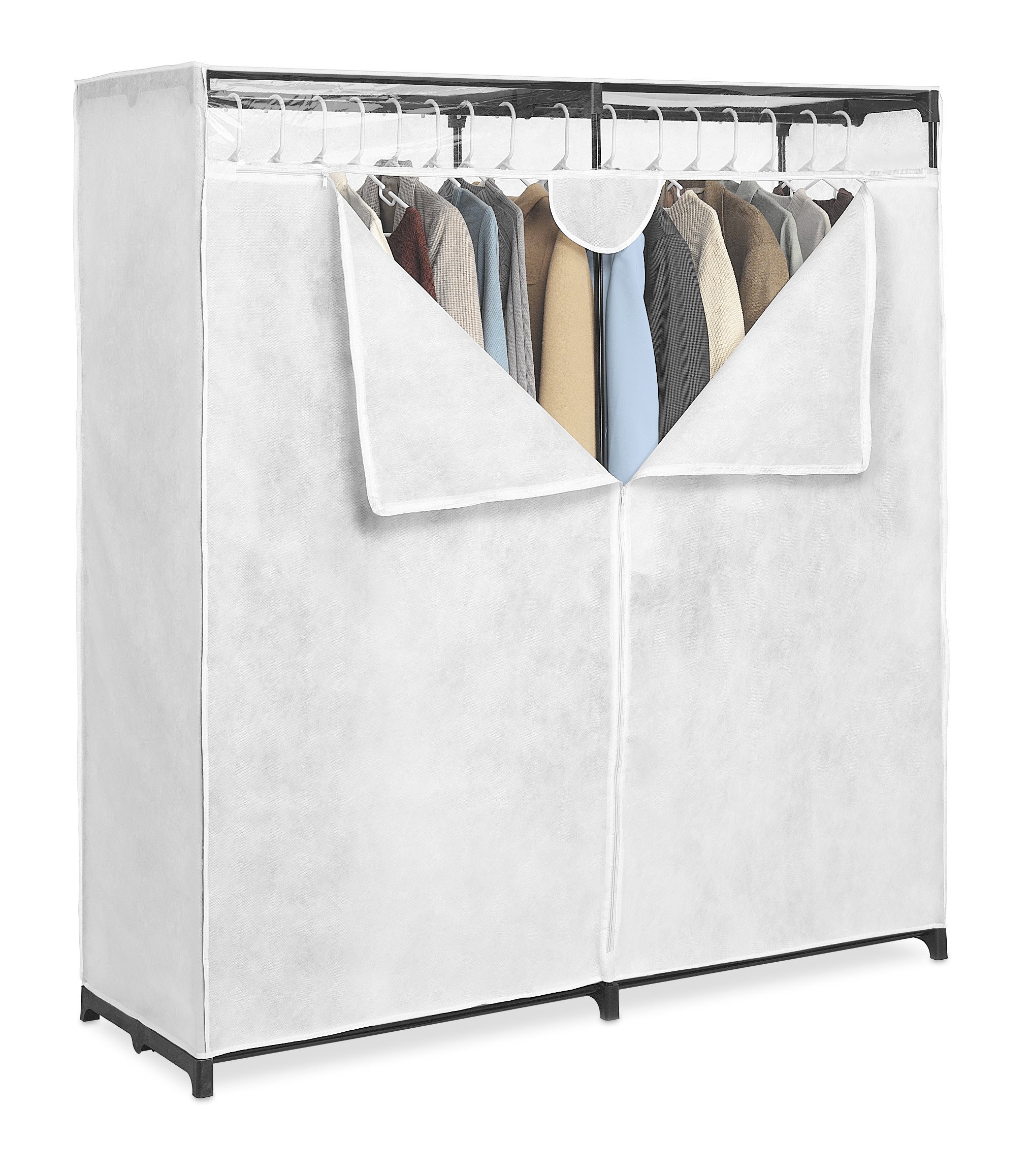 Whitmor Extra Wide 60-Inch Clothes Closet Organizer - White | Freestanding Wardrobe Storage for Bedroom, Closet & Dorm Organization